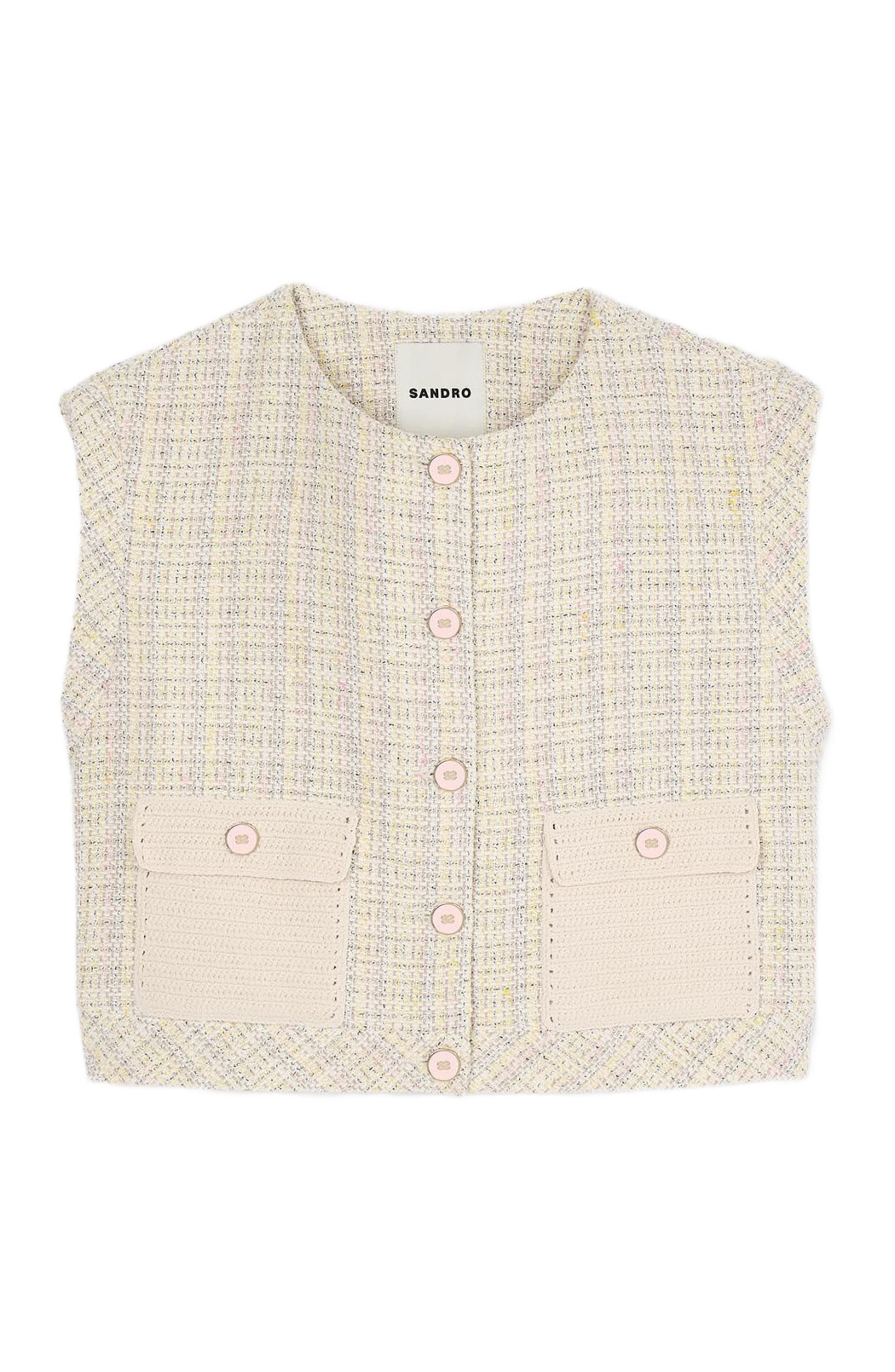 SANDRO Decorative tweed jacket in Yellow /Ecru at Nordstrom - 5