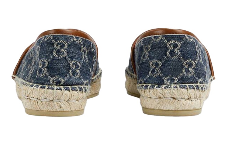 (WMNS) Gucci Denim Series Breathable Wear-Resistant Double g Jacquard Flat Shoes Blue 580877-2KQ50-4 - 4