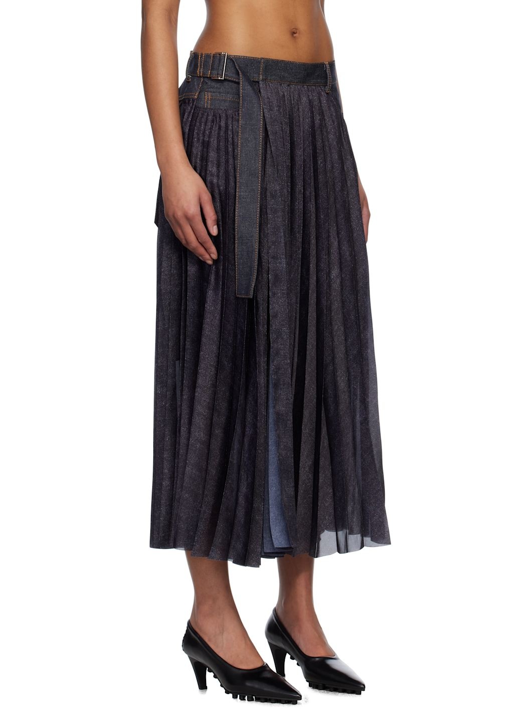 Navy Denim Mix Maxi Skirt - 2