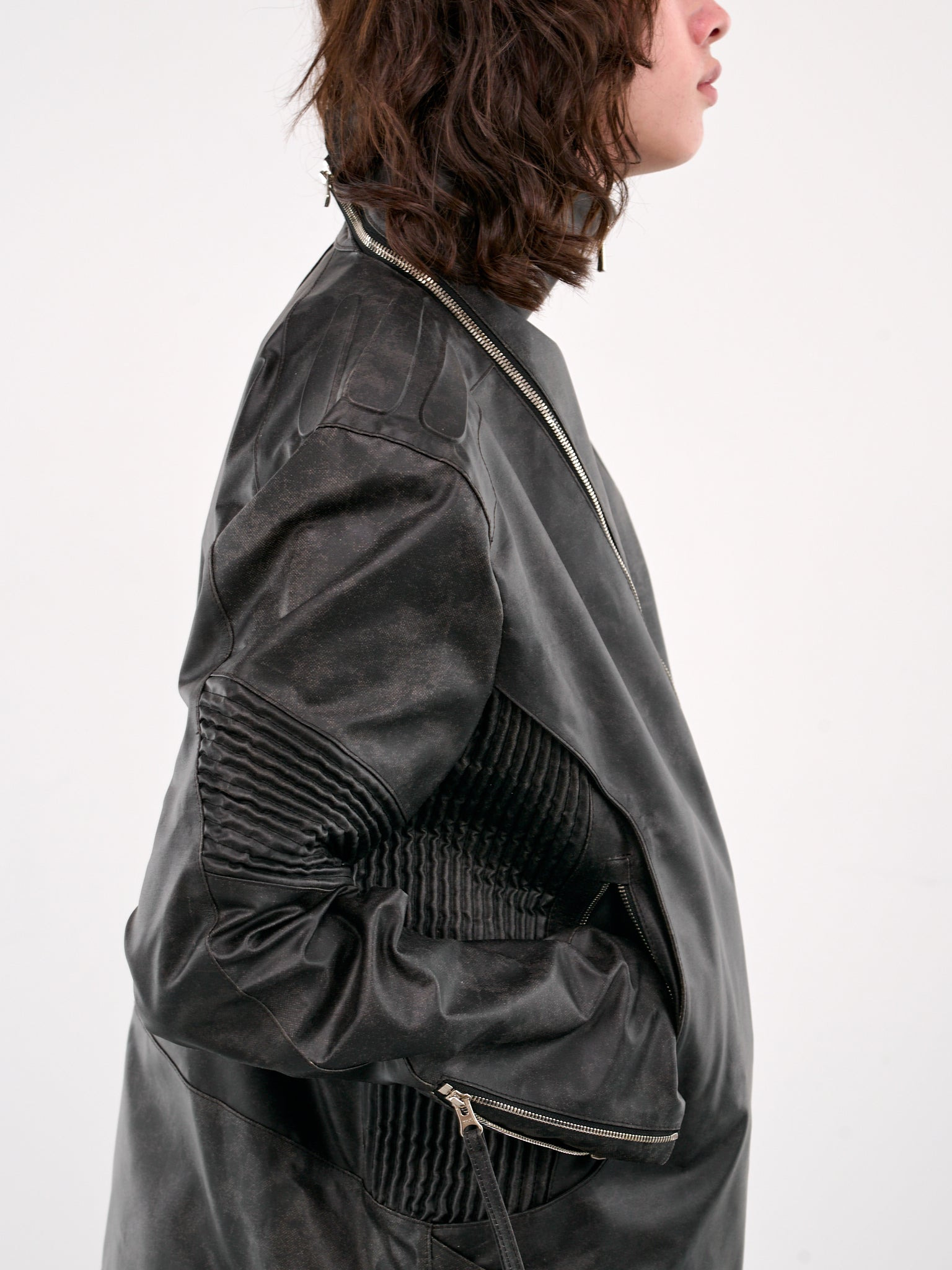 Waxed Embossing Biker Jacket - 4