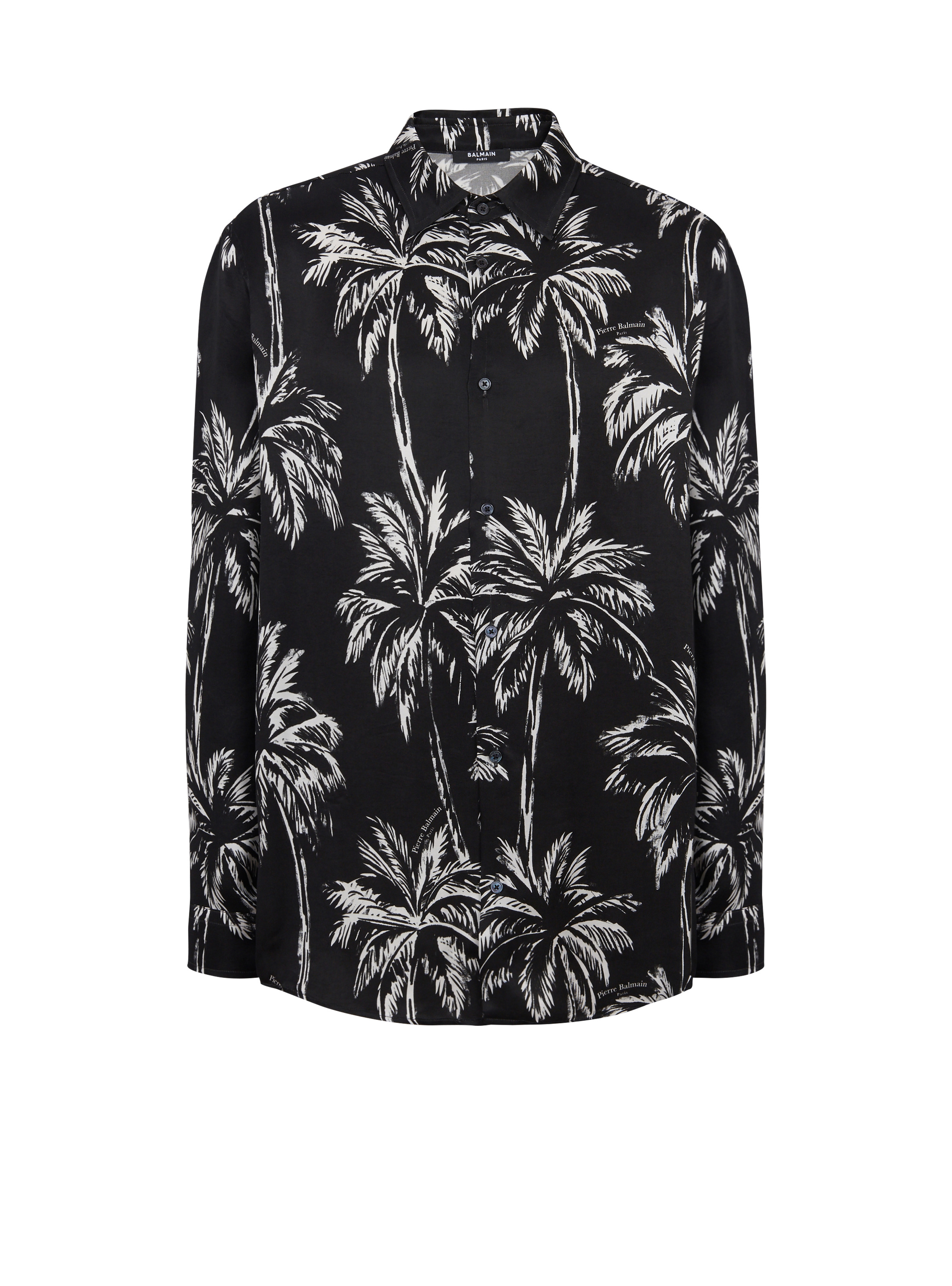 Printed satin palm tree shirt - 1