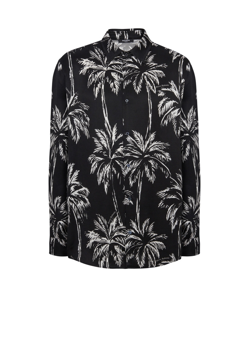 Printed satin palm tree shirt 1