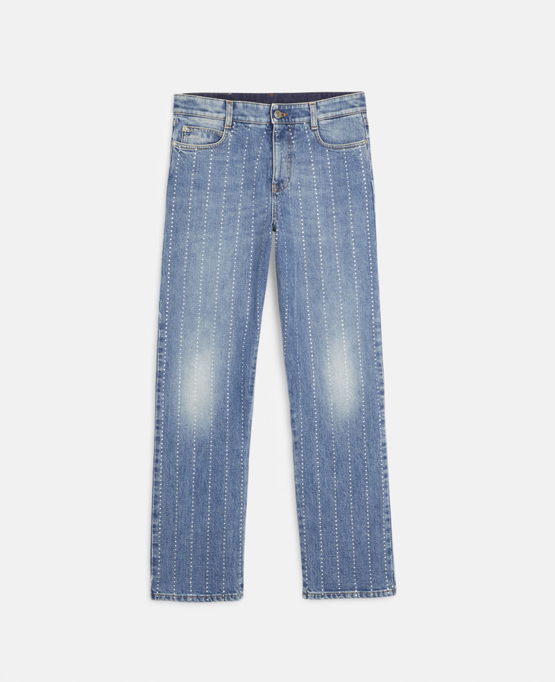 Diamanté Striped Straight Denim Jeans - 1