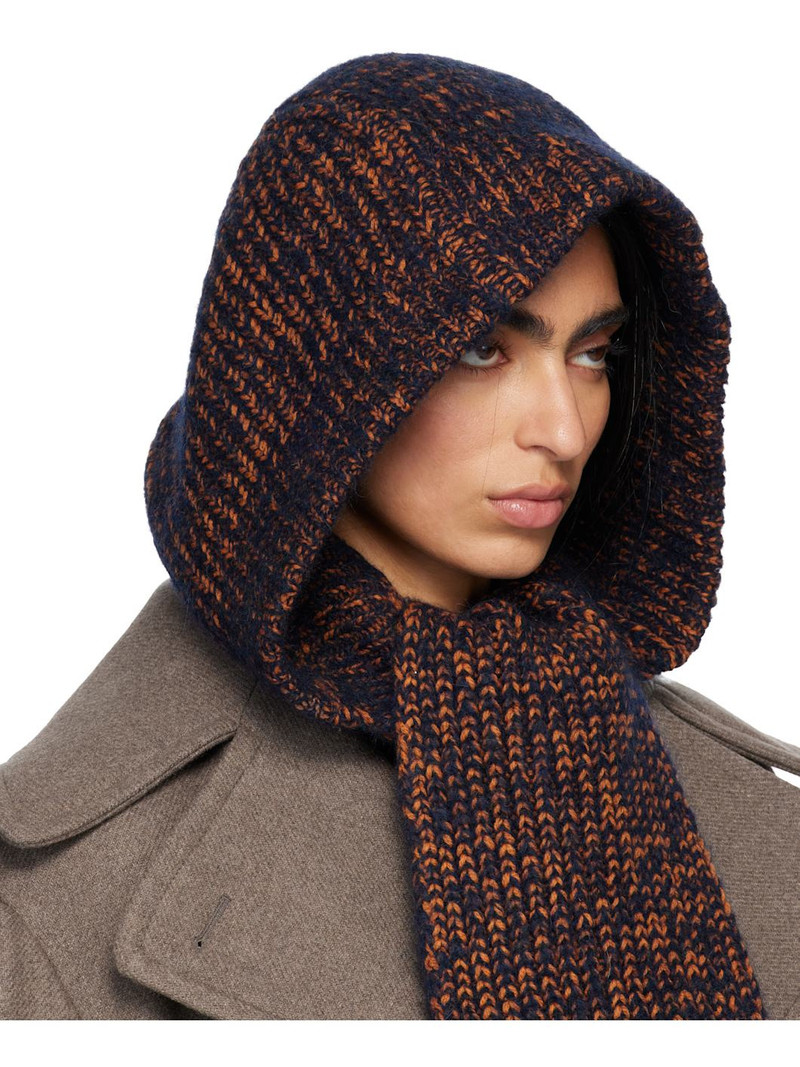 Dries Van Noten Navy Hooded Wool Scarf outlook