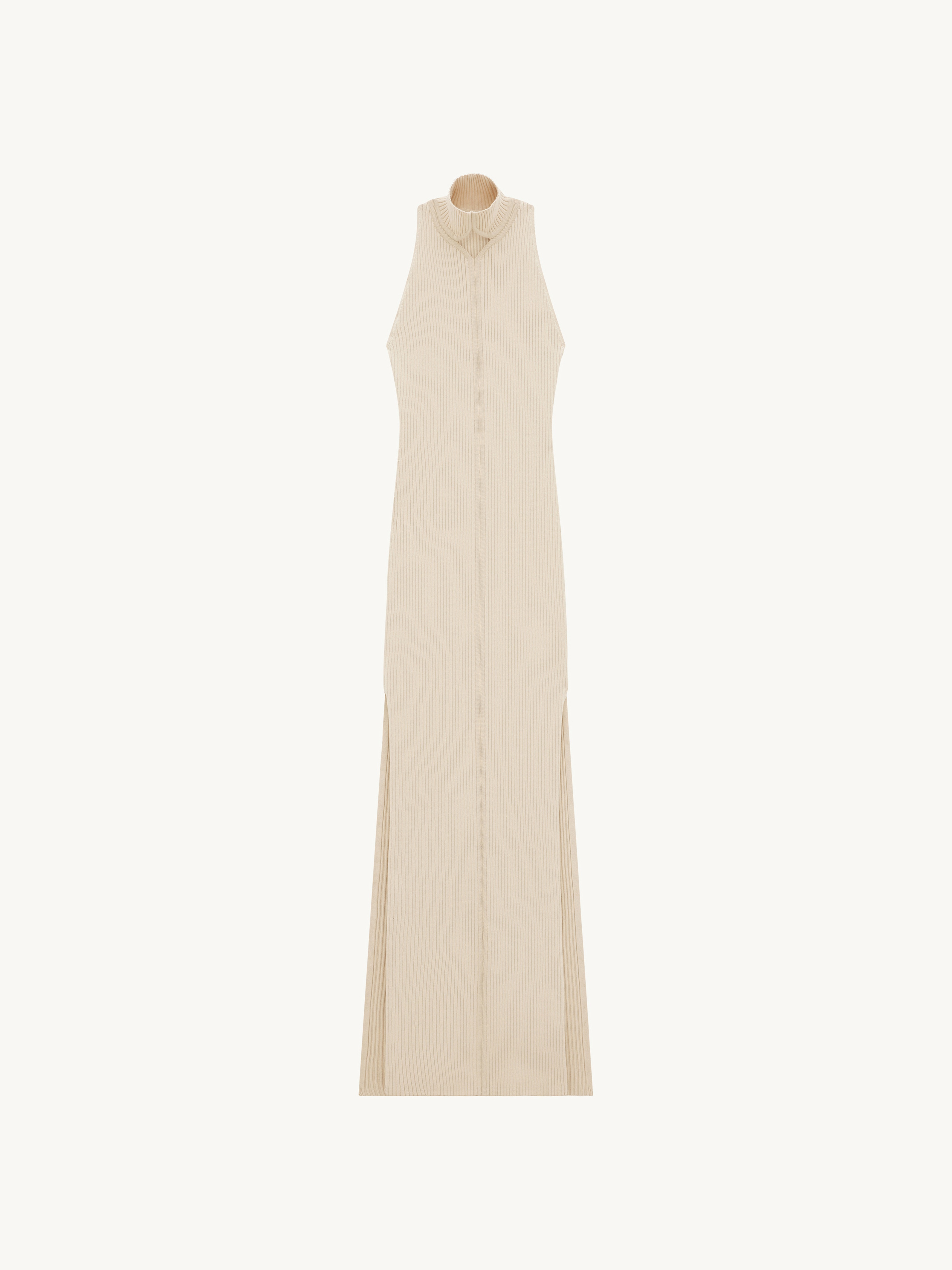 RIB KNIT DIAMOND NECK DRESS - 1