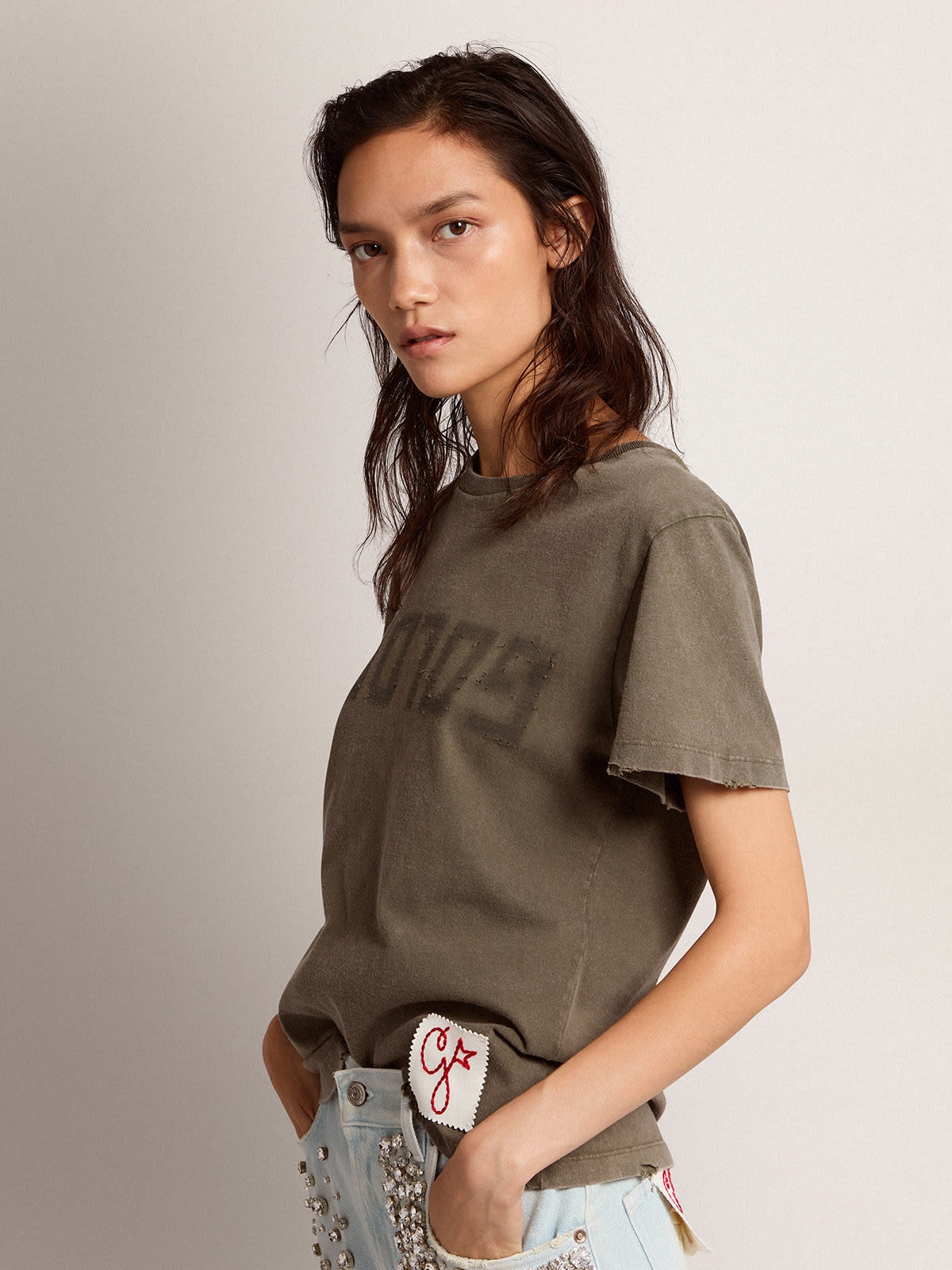 Golden Goose Olive-green regular-fit T-shirt with Golden