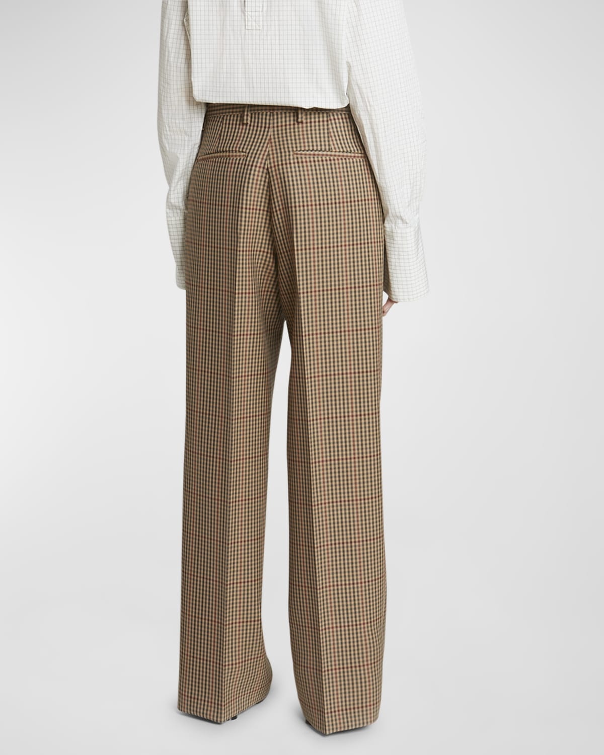 Porter Wool Check Pleated Wide-Leg Pants - 6