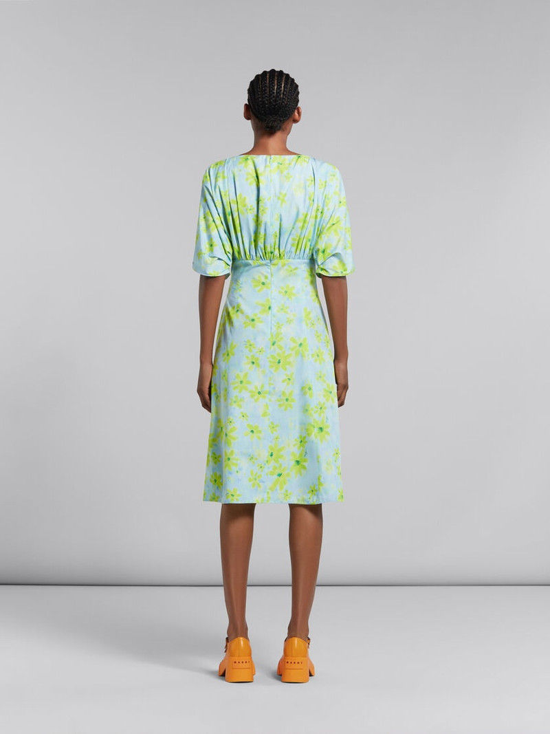 LIGHT GREEN POPLIN GATHERED DRESS WITH PARADE PRINT 3