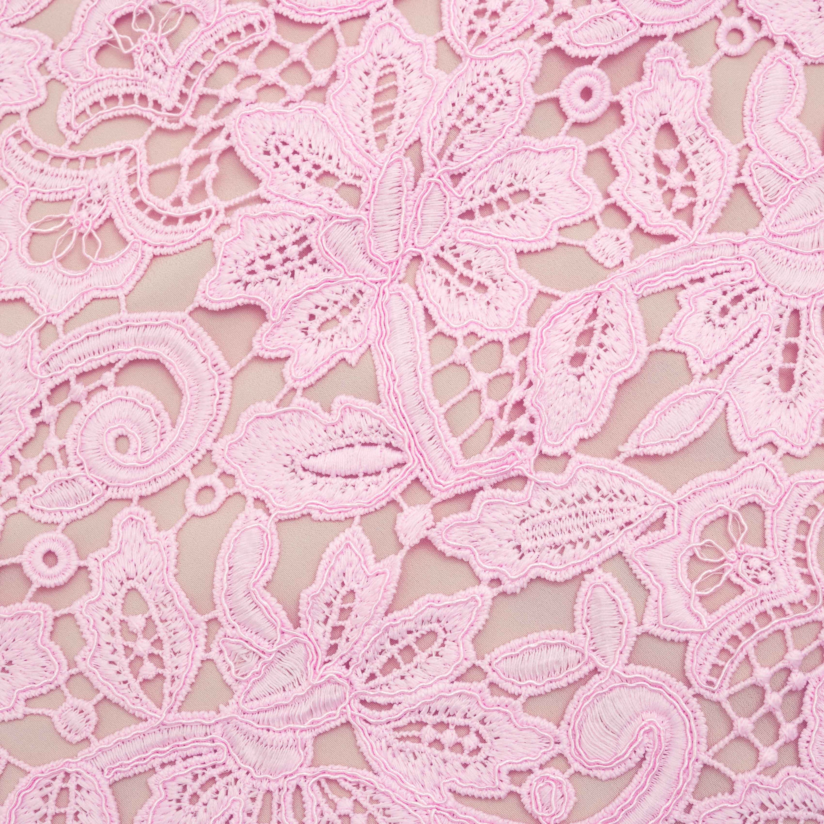 Pink Floral Lace Mini Dress - 5