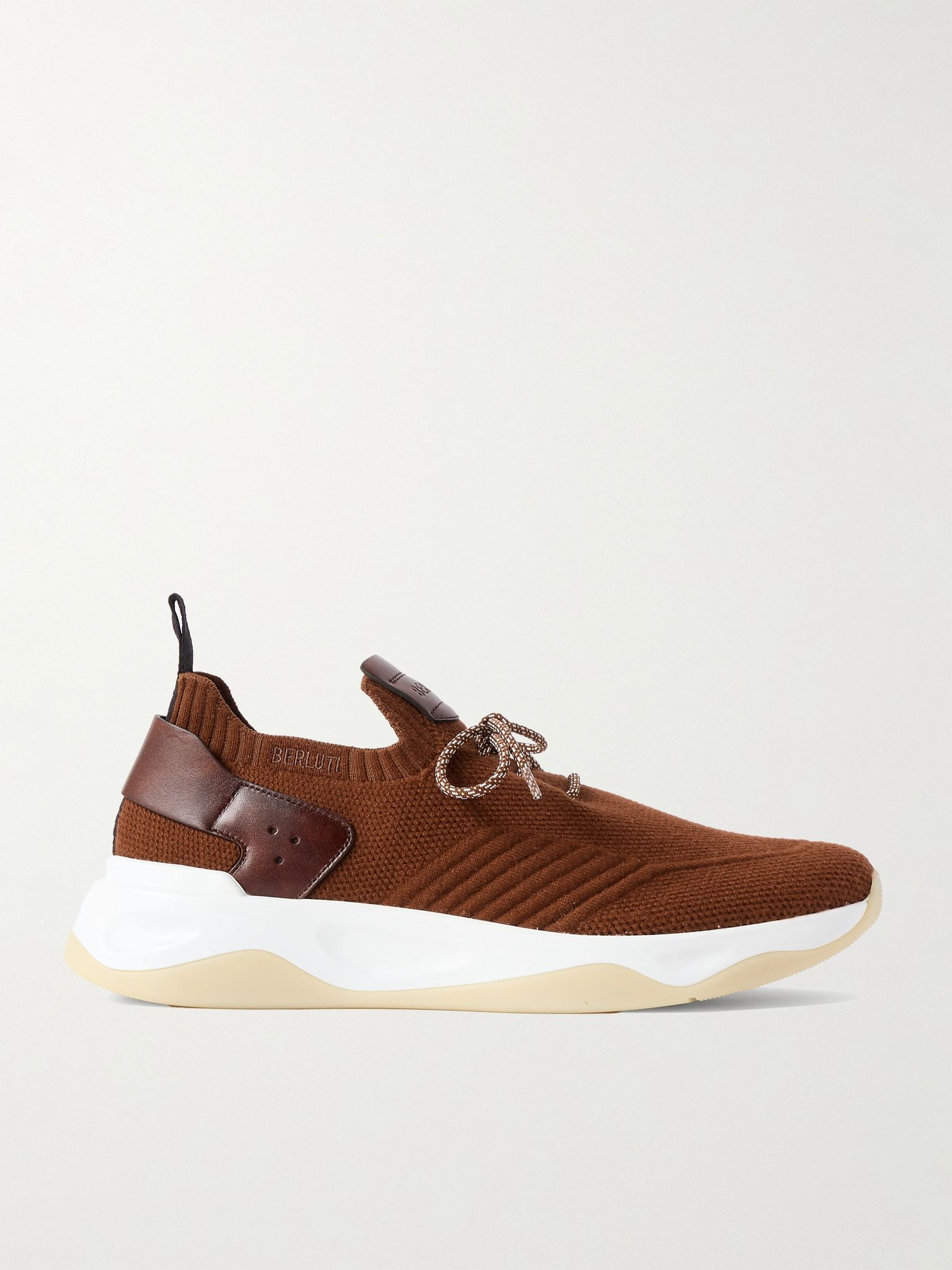 Shadow Venezia Leather-Trimmed Stretch-Knit Sneakers Brown - 1