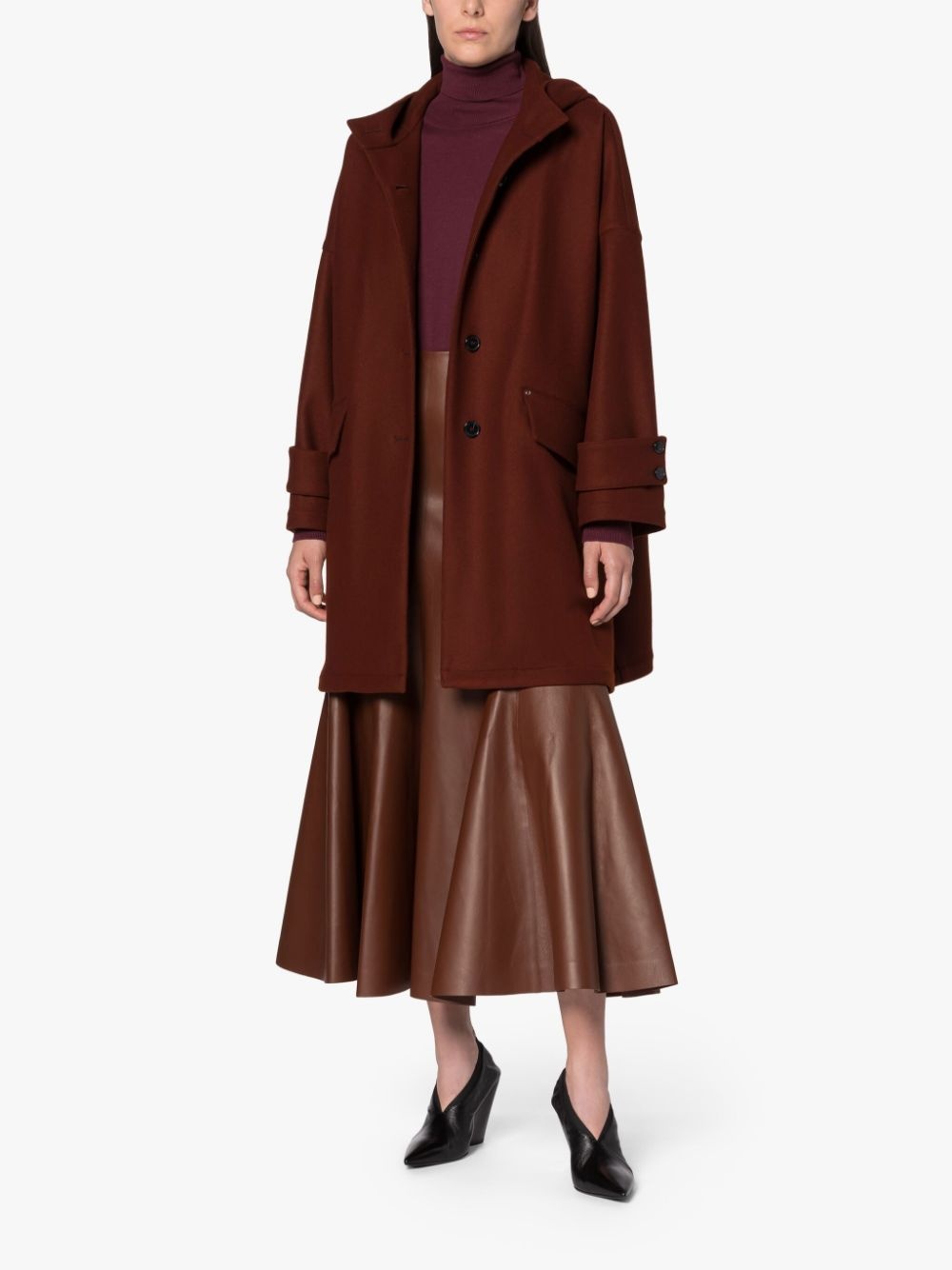 HUMBIE HOOD BROWN WOOL OVERCOAT - 2