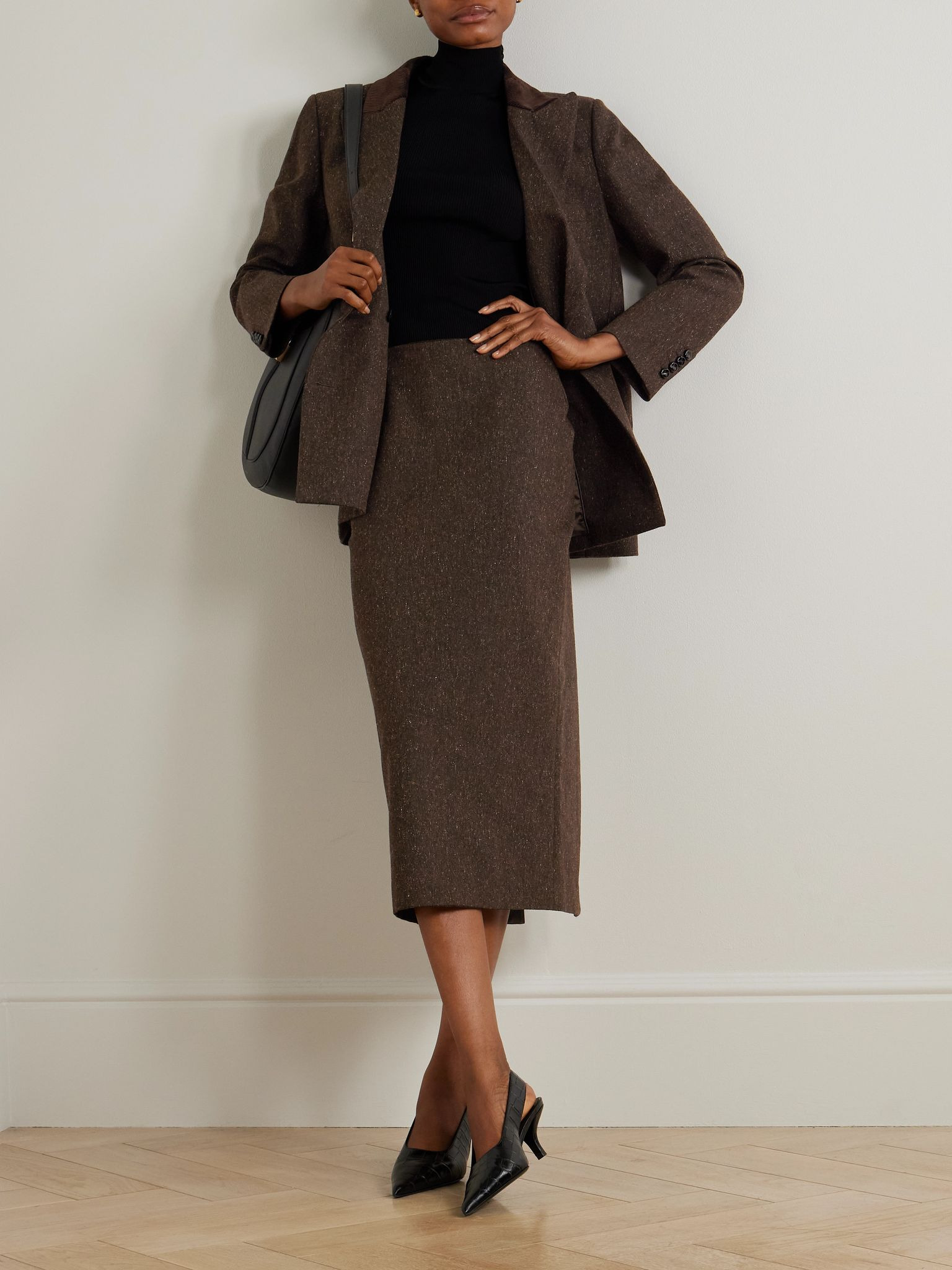 Sussex wool-blend midi skirt Brown - 2