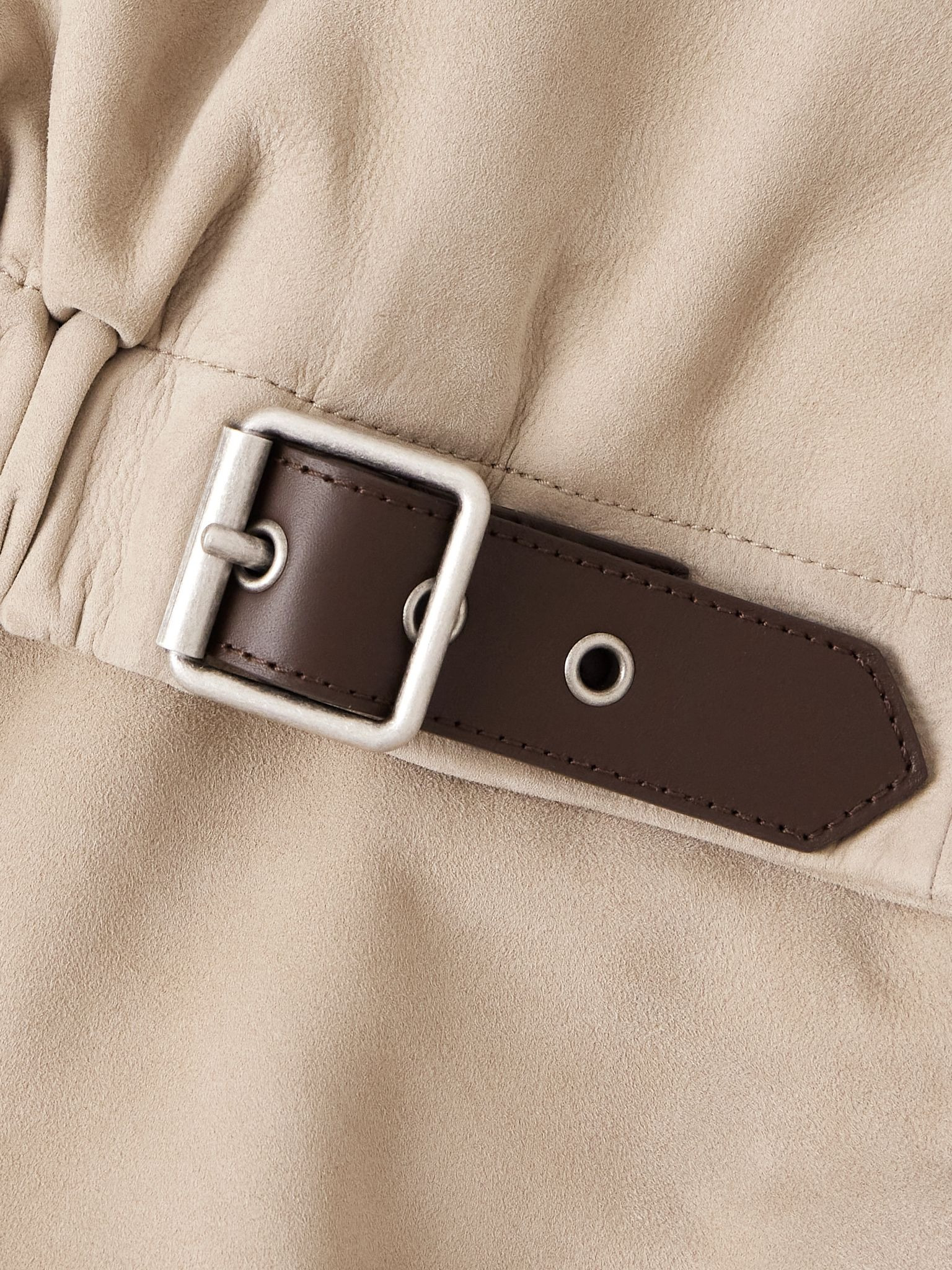 Buckle-embellished leather-trimmed suede jacket Beige - 4