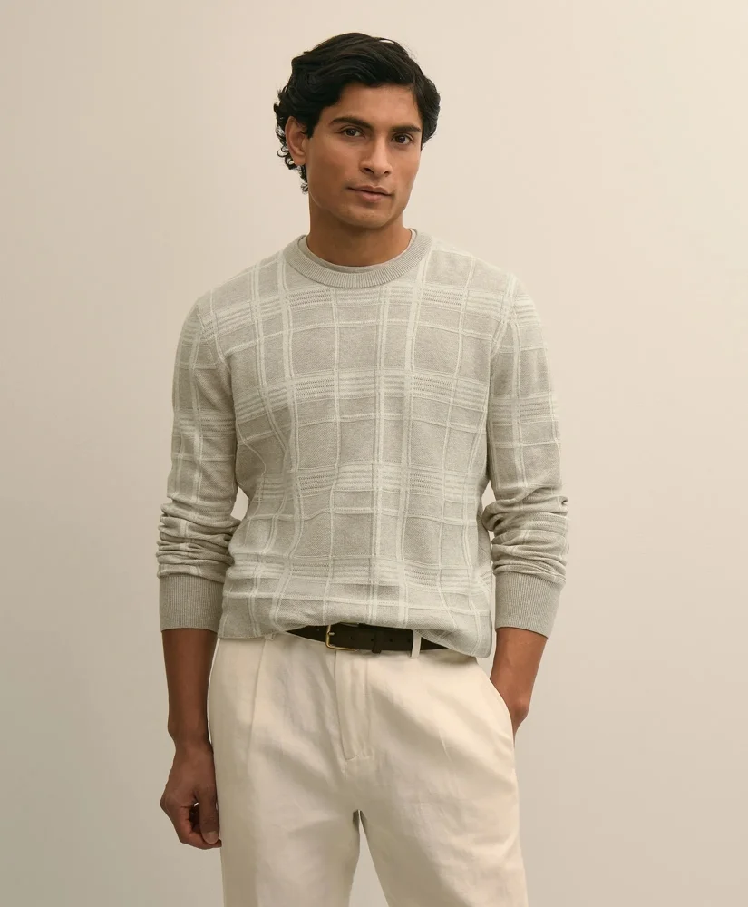 Supima® Cotton Jacquard Plaid Sweater - 1
