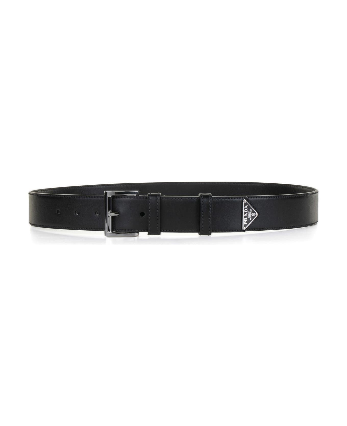 Prada Leather Belt With Triangle Logo | italist | REVERSIBLE