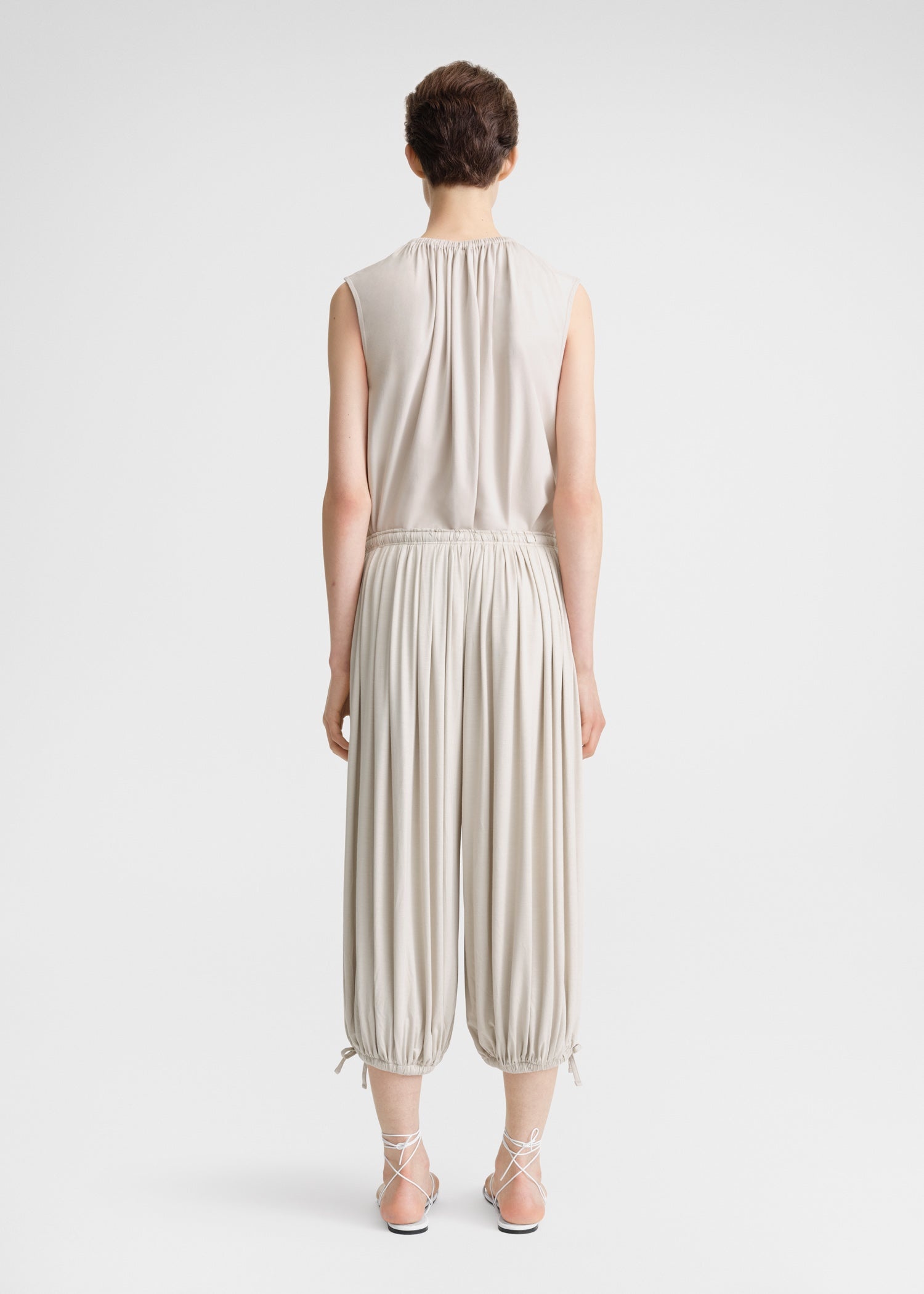 Gathered-neck jersey top pebble - 4