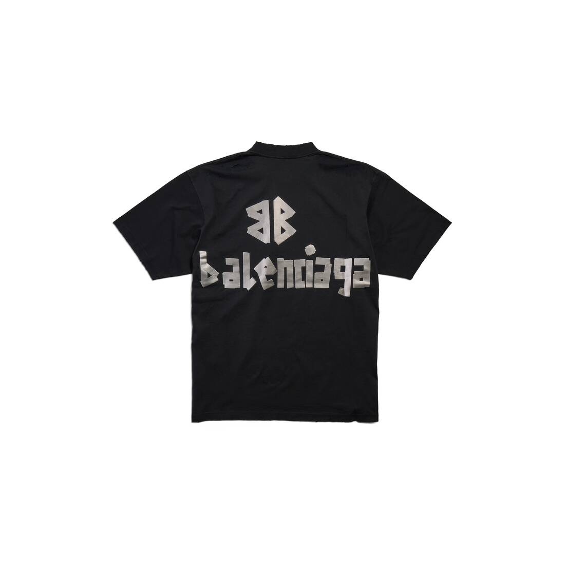 BALENCIAGA Men's Taped-Logo Distressed T-Shirt