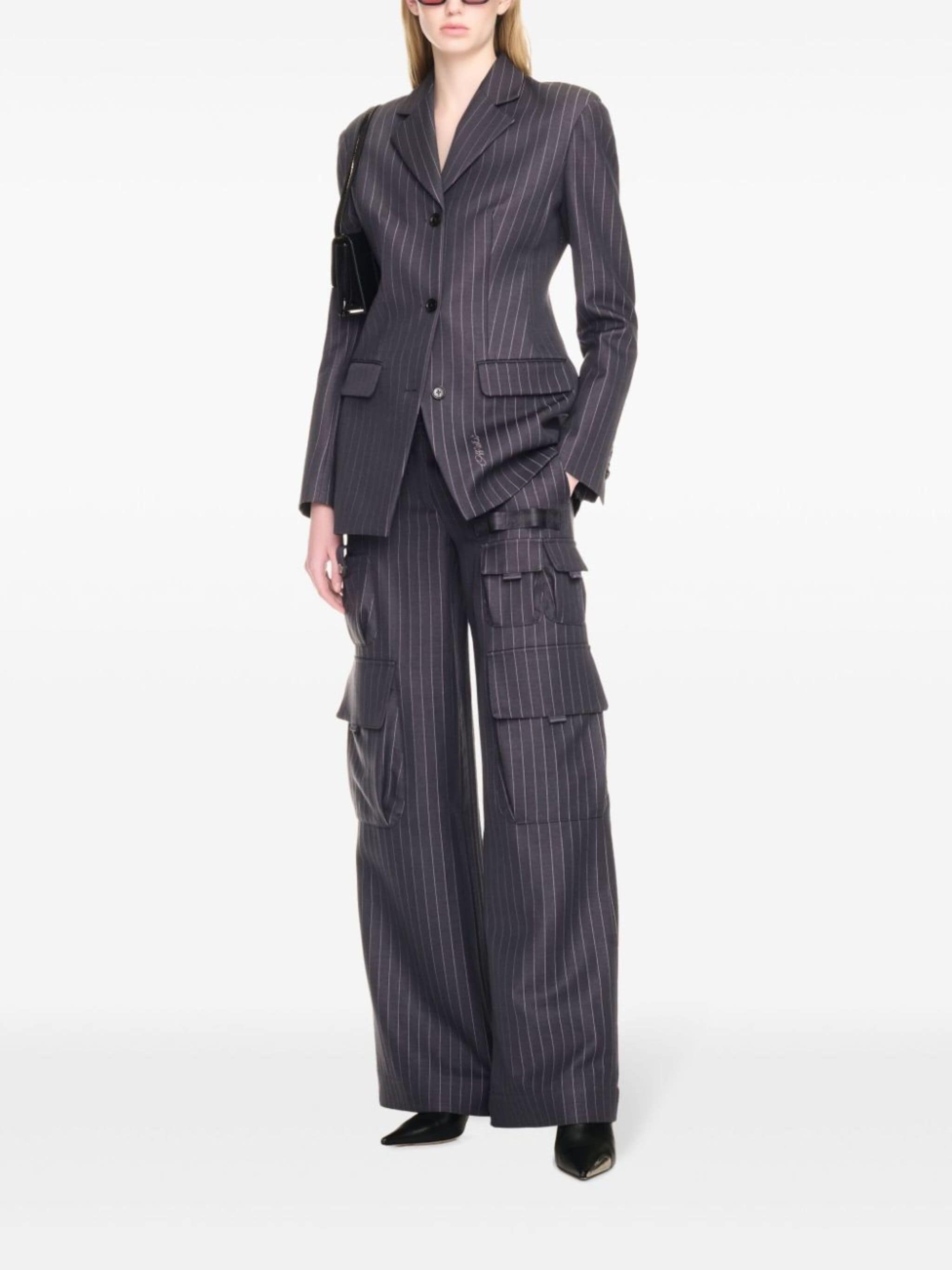 embroidered-logo pinstripe-pattern blazer - 2