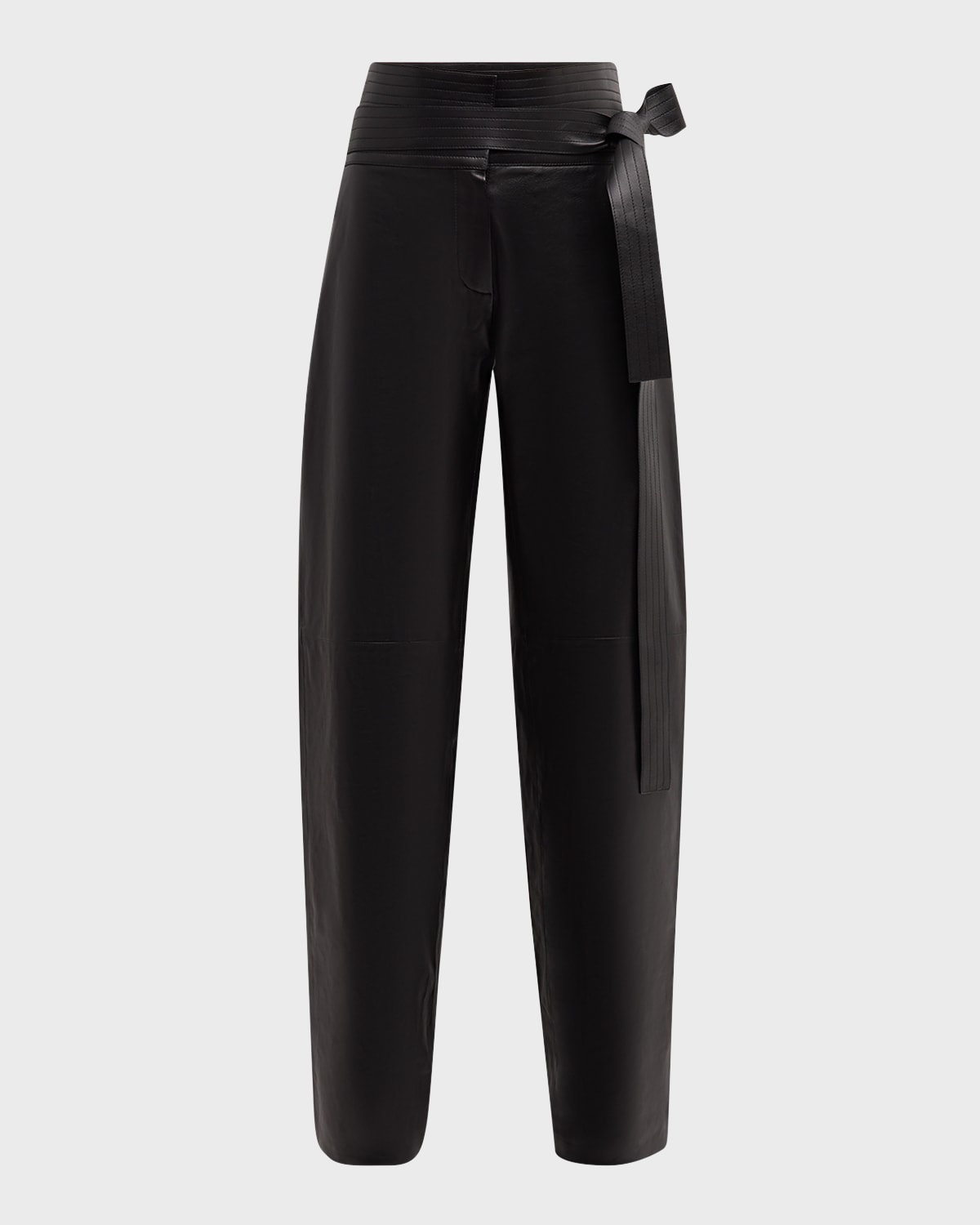 Belted Leather Straight-Leg Trousers - 1