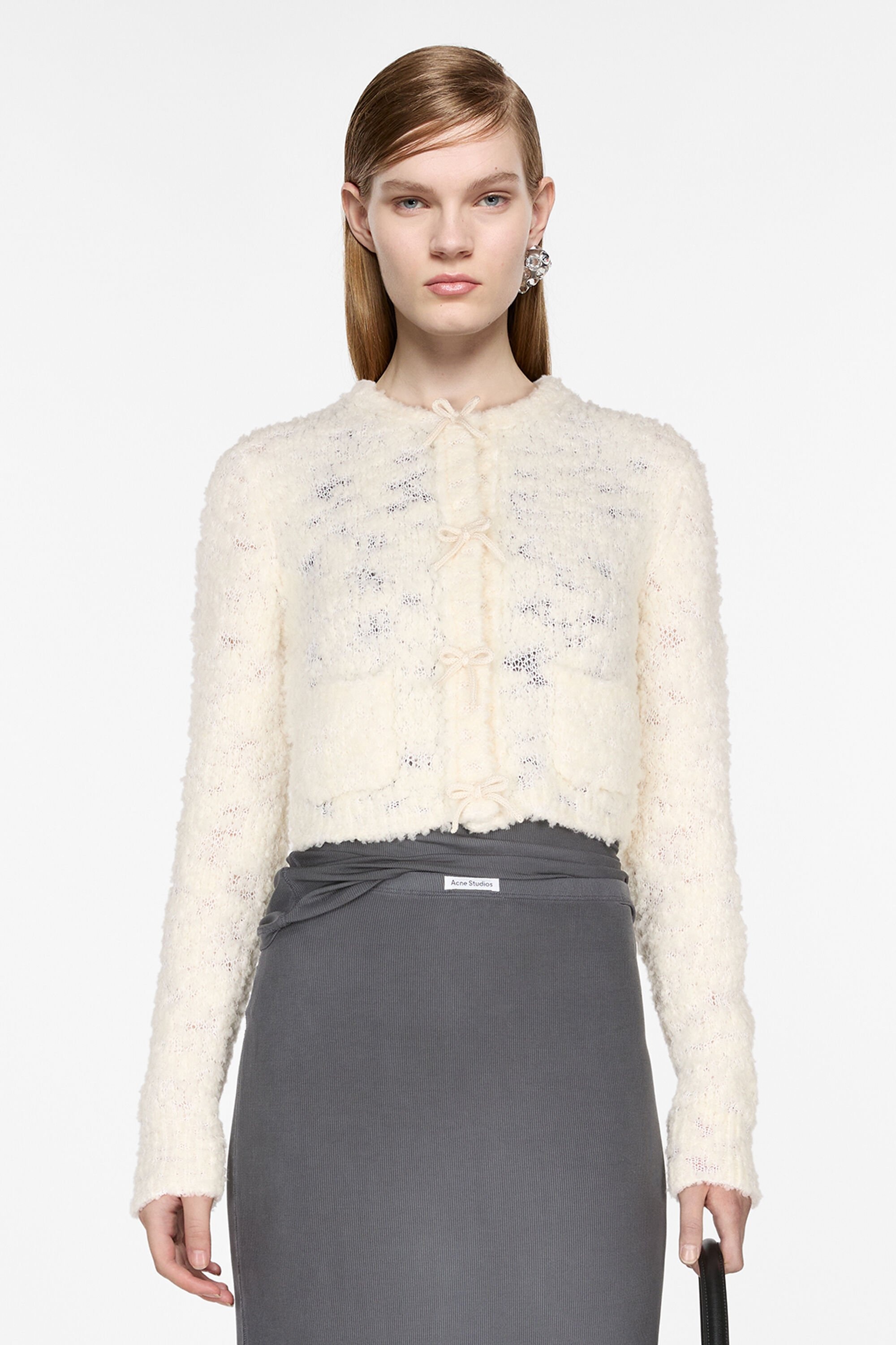 Bow wool cardigan - White - 2