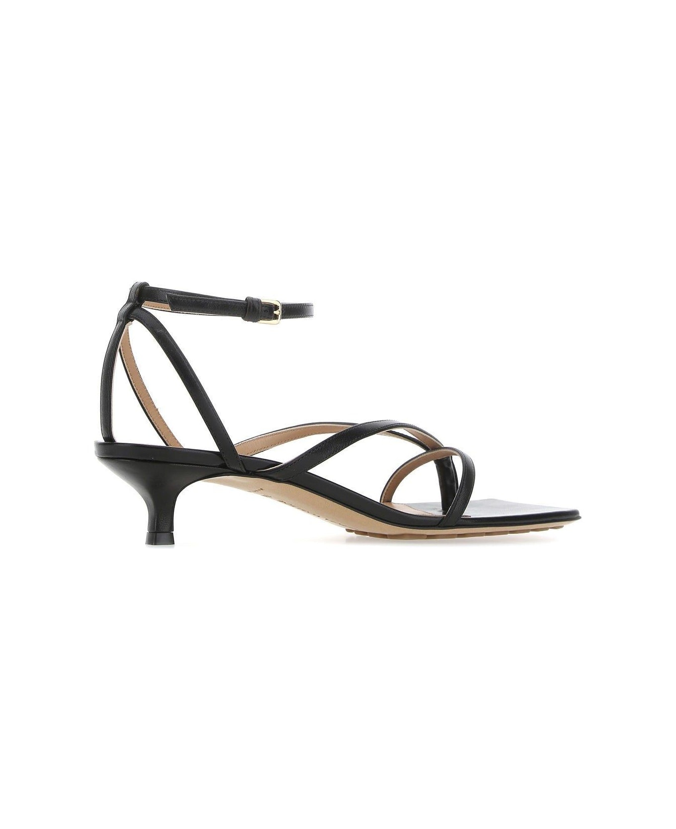 Black Leather Stretch Sandals - 3