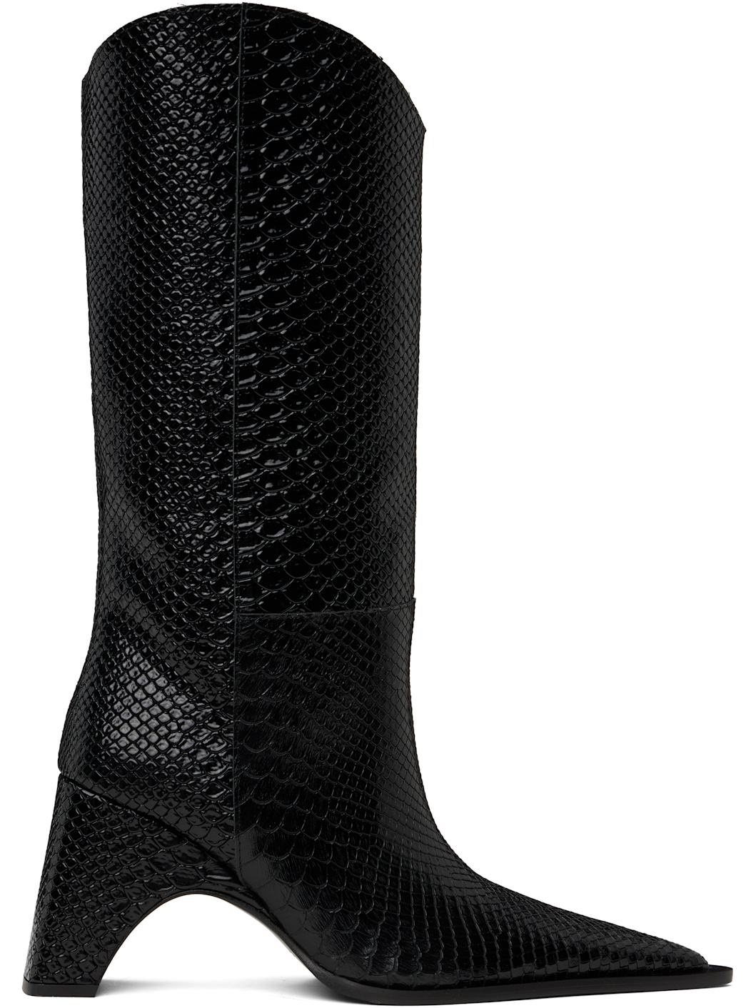 Black Python Embossed Bridge Cowboy Boots - 1