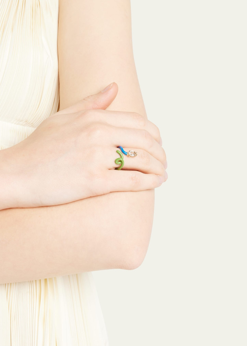 BEA BONGIASCA B Vine Ring in Cobalt and Pistachio Enamel with Drop-Cut Rock Crystal outlook