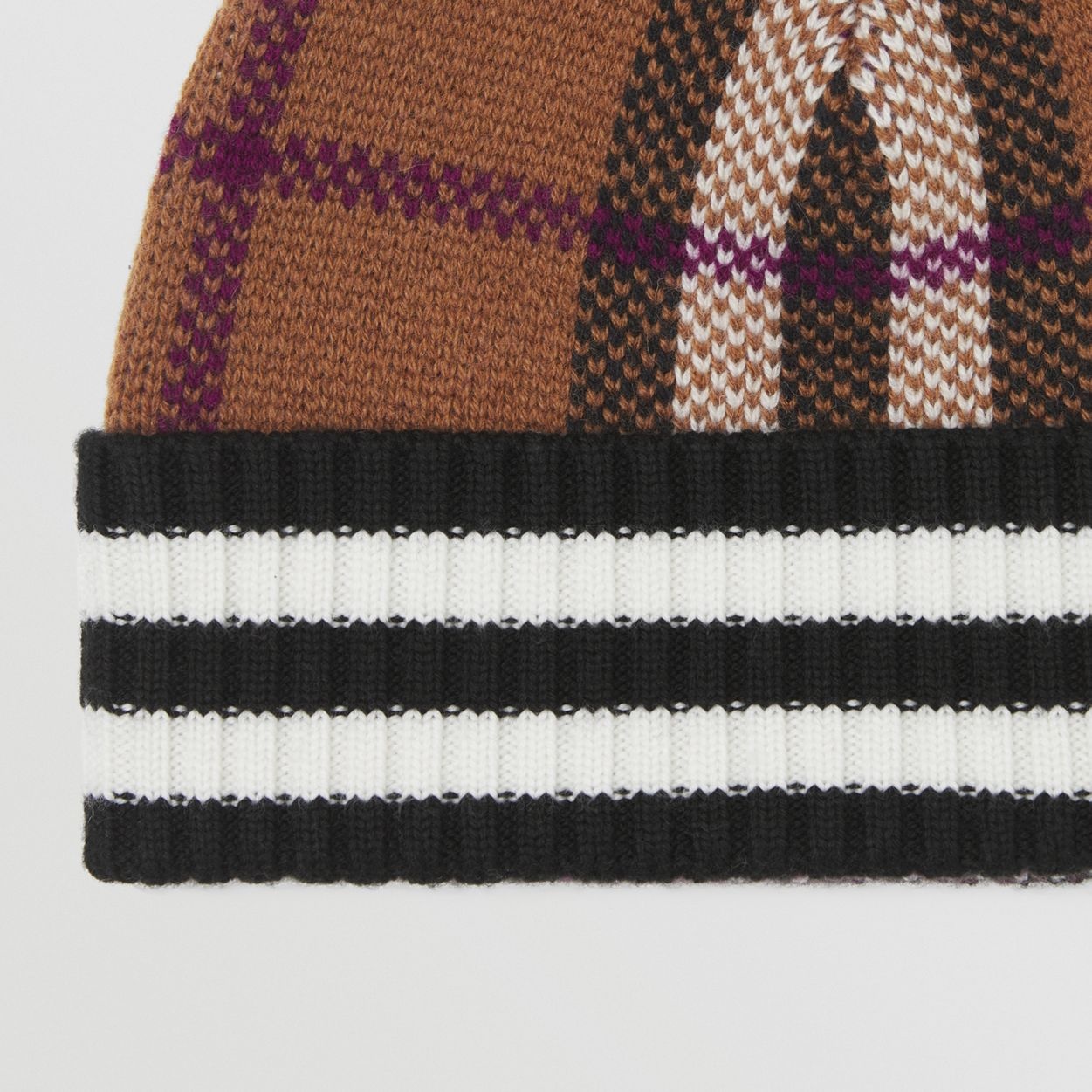 Stripe Detail Check Cashmere Beanie - 2