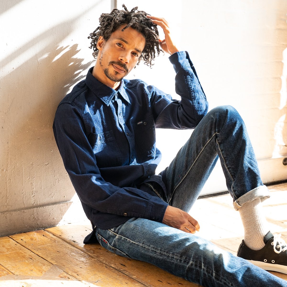 IHSH-358-IND 5oz Dobby Cloth Work Shirt - Indigo - 4