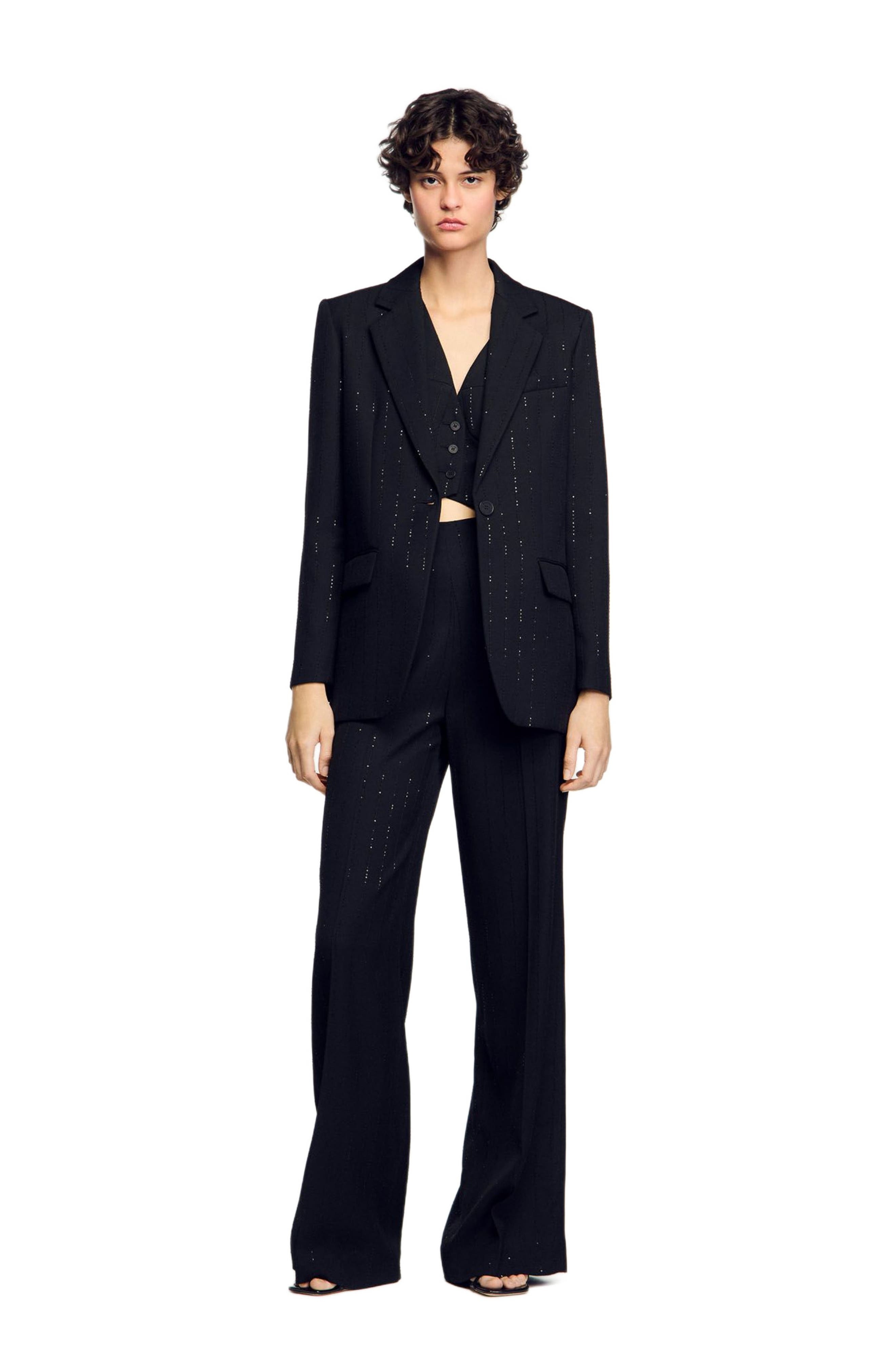 SANDRO Sequinned suit jacket in Black at Nordstrom - 6