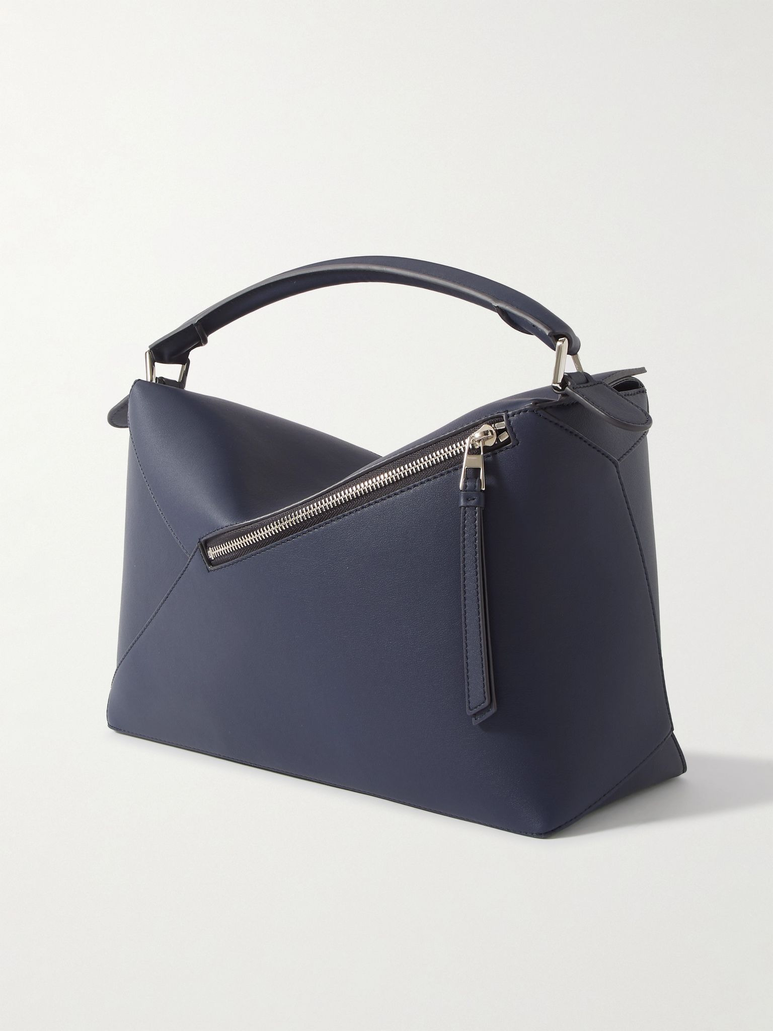 Puzzle Edge Large Logo-Debossed Leather Messenger Bag Navy - 3