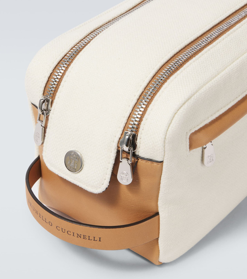 Brunello Cucinelli Leather-trimmed canvas toiletry bag outlook