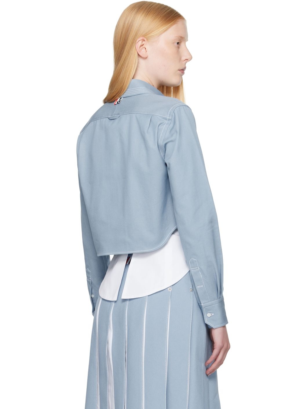 Blue Classic Cropped Long Sleeve Denim Shirt - 3