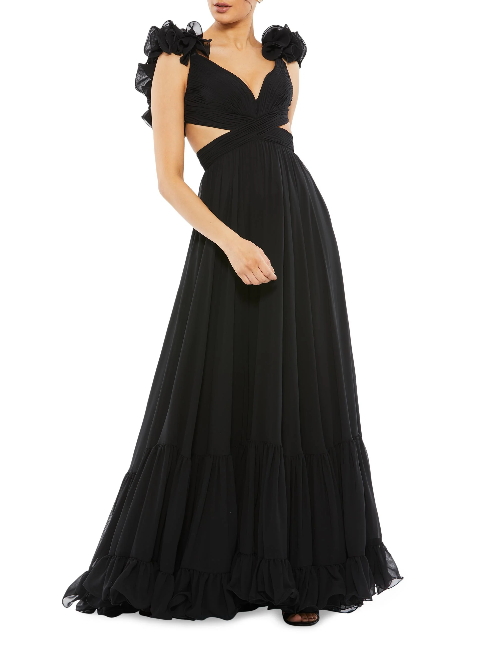 Women's Ieena Cutout Chiffon Gown - Black - 1