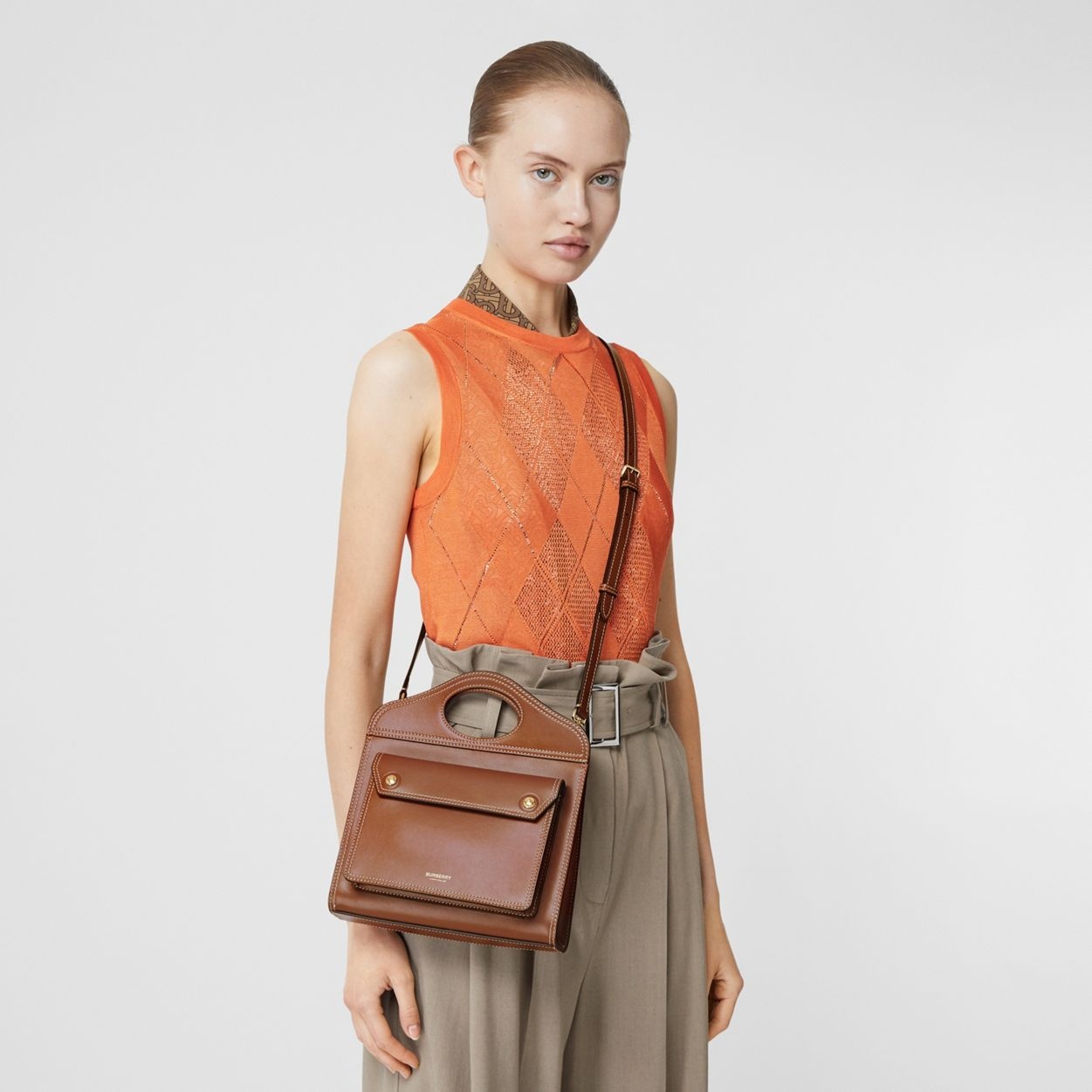 Mini Topstitched Leather Pocket Bag - 8
