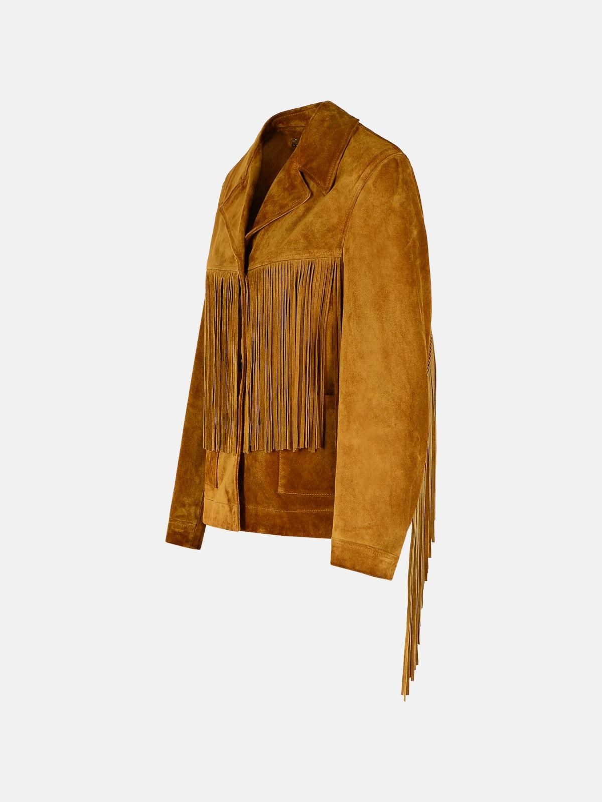 WOMEN'S JACKET IN TOBACCO SUEDE WITH FRINGES - 2