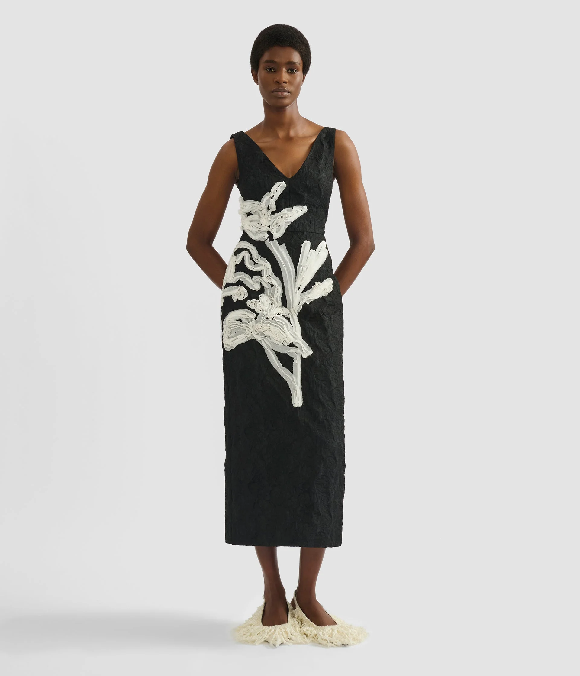 EMBROIDERED JACQUARD MIDI DRESS - 1