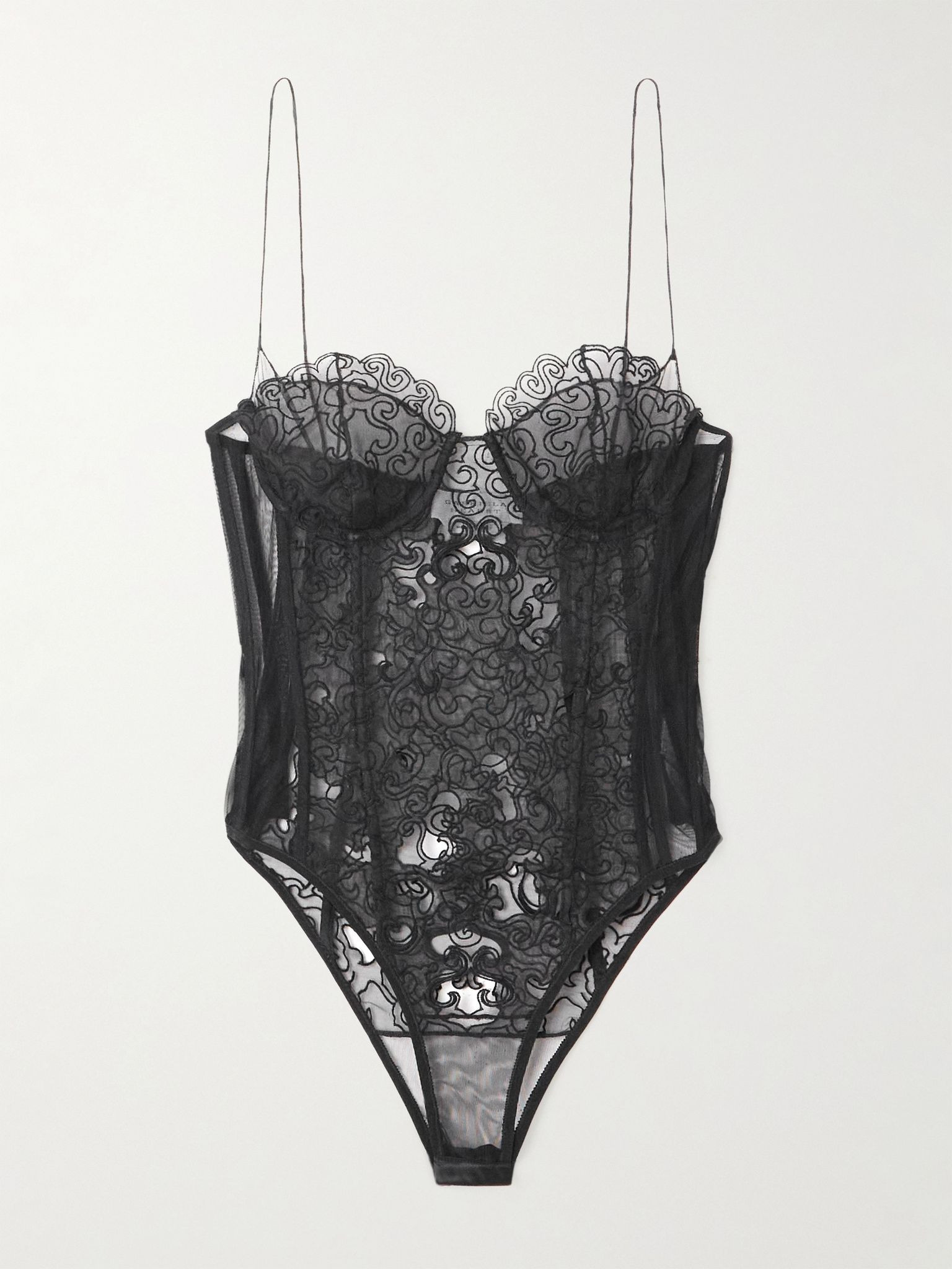 Bellarose mesh-trimmed silk-lace bodysuit Black - 1