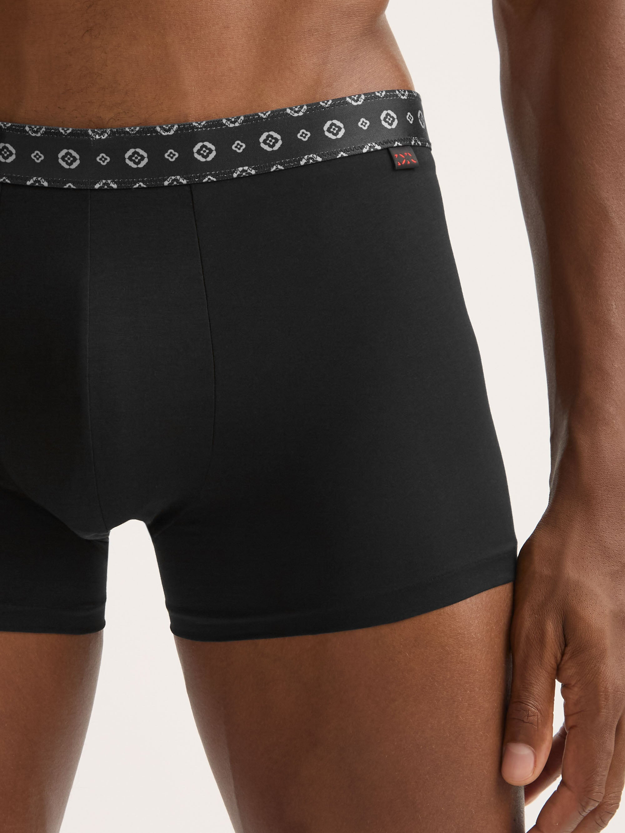 Men's Boxer Briefs Pima Cotton Stretch Black with Rose Motif Band - 5