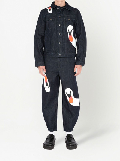 JW Anderson Swan-print short denim jacket outlook