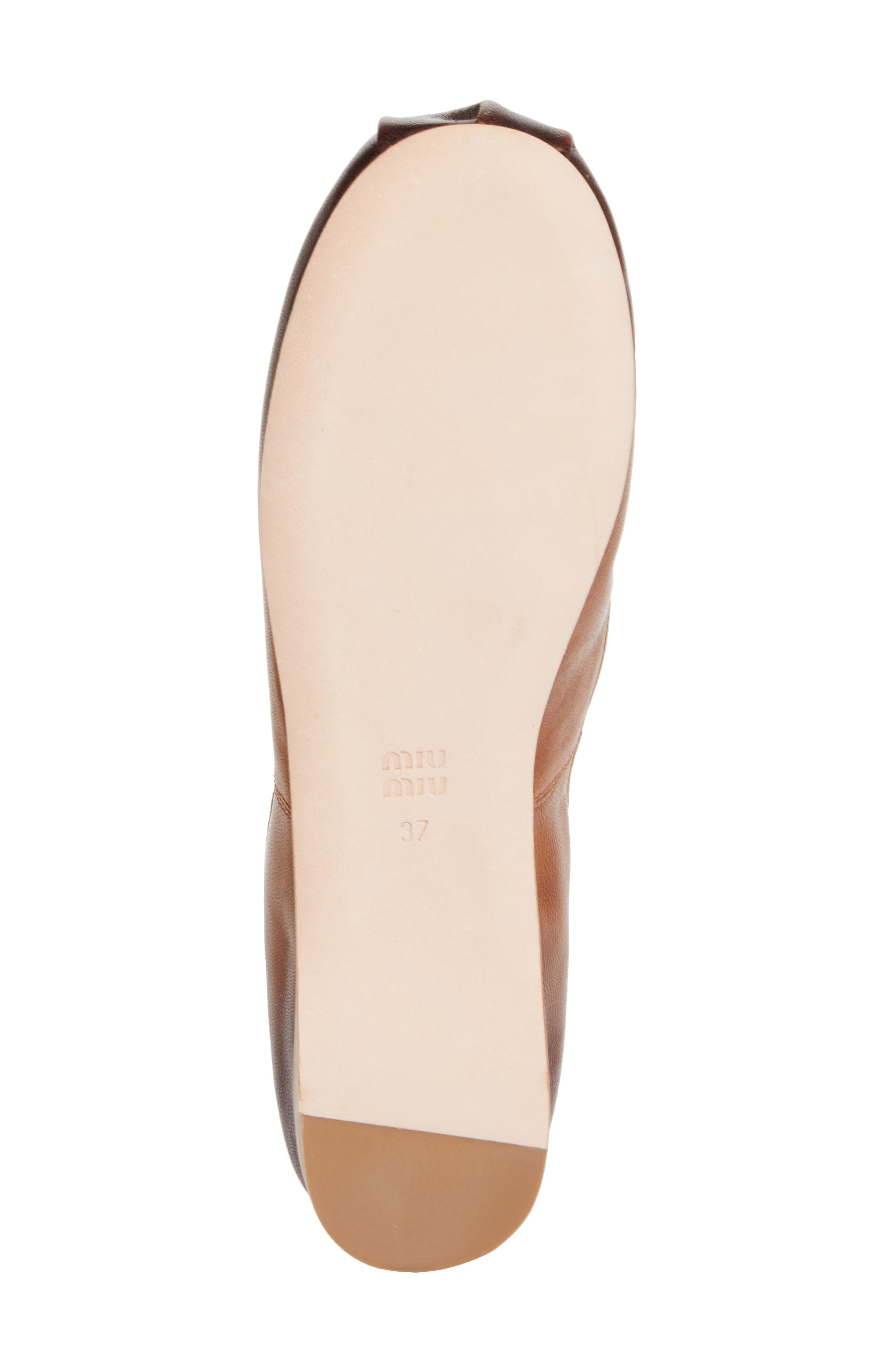 Miu Miu Ballerina Logo Band Flat in Caramel at Nordstrom - 6