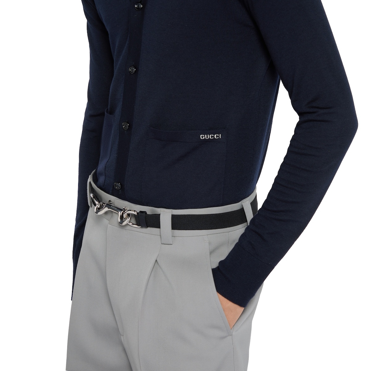 Fine wool knit cardigan with intarsia - 5