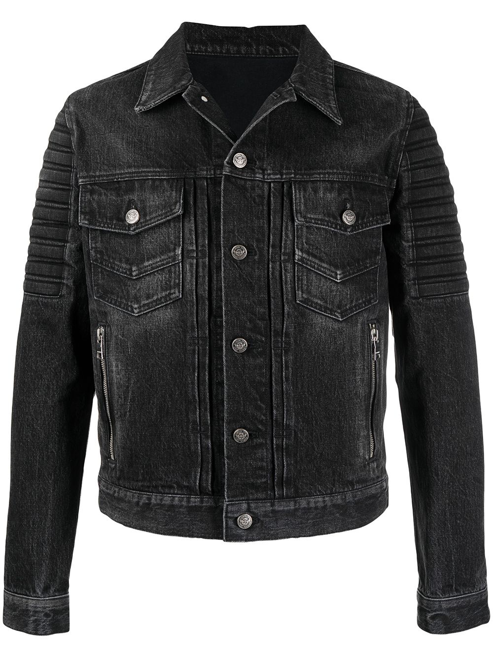 distressed ribbed denim jacket - 1