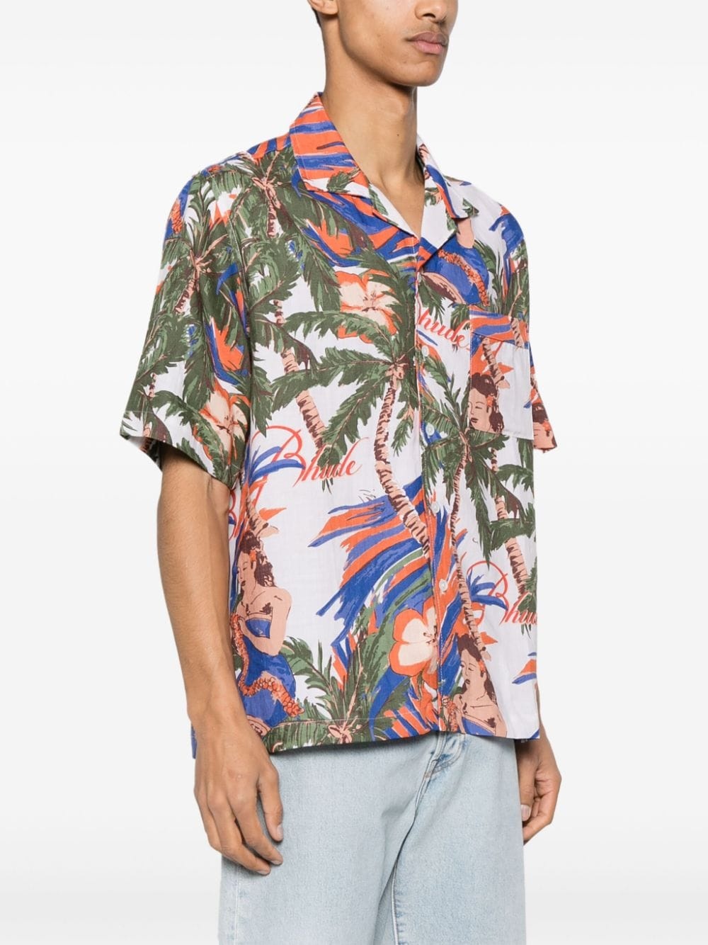 hawaiian-print linen shirt - 3