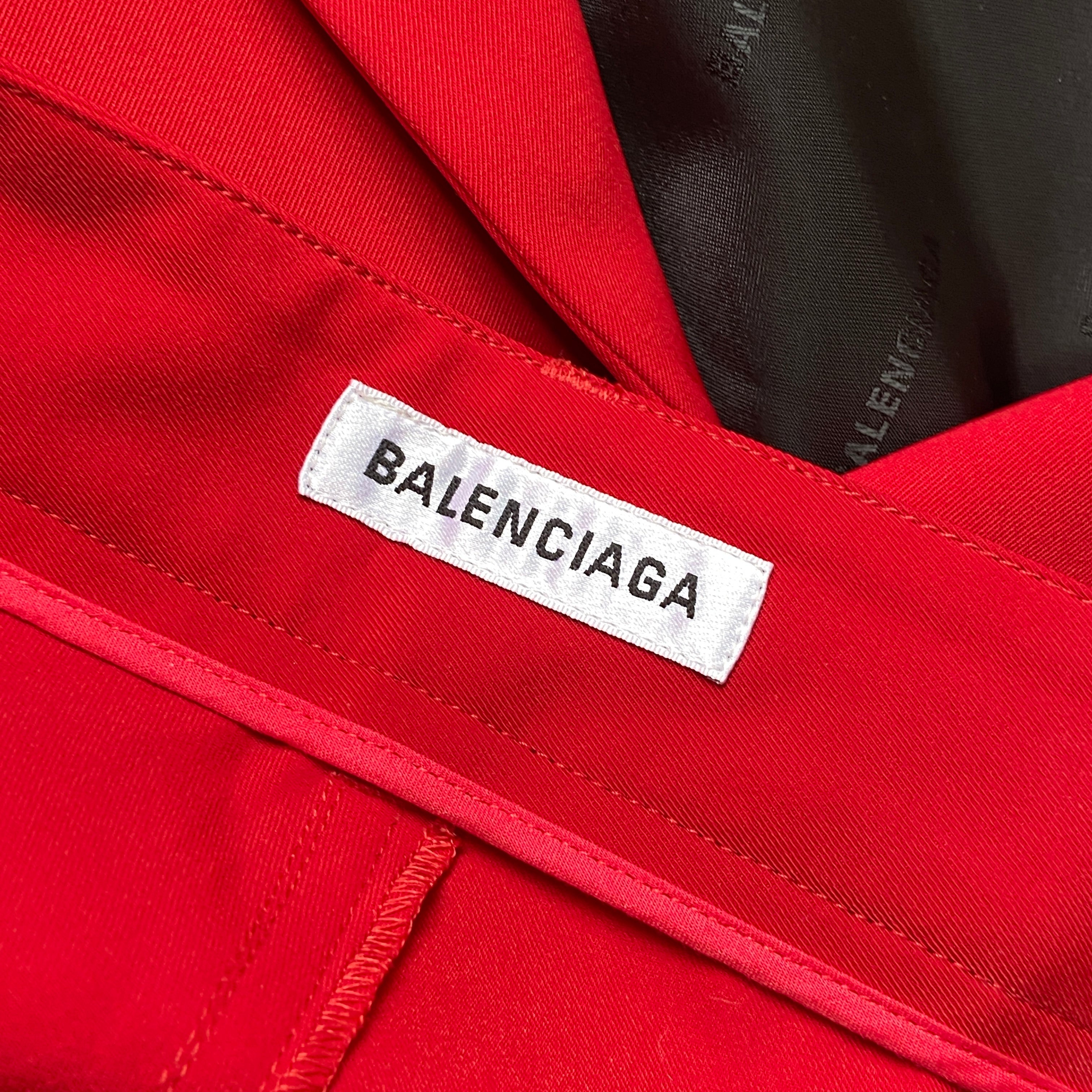 Balenciaga Bwnt ss19 runway set red 80s boxy shoulder blazer pants suit set 44 - 26