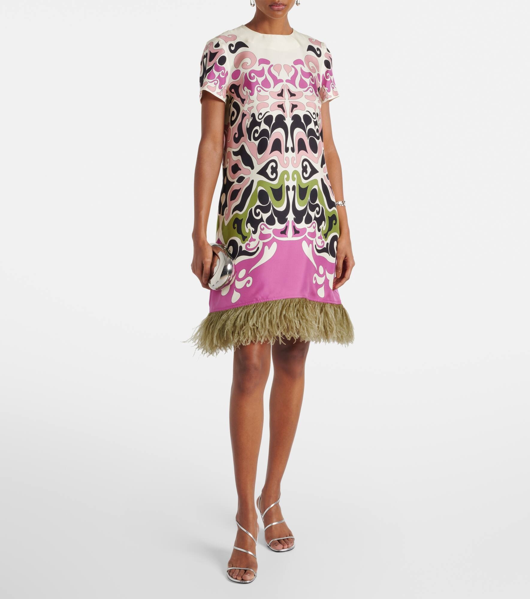 Mini Swing feather-trimmed silk minidress - 2