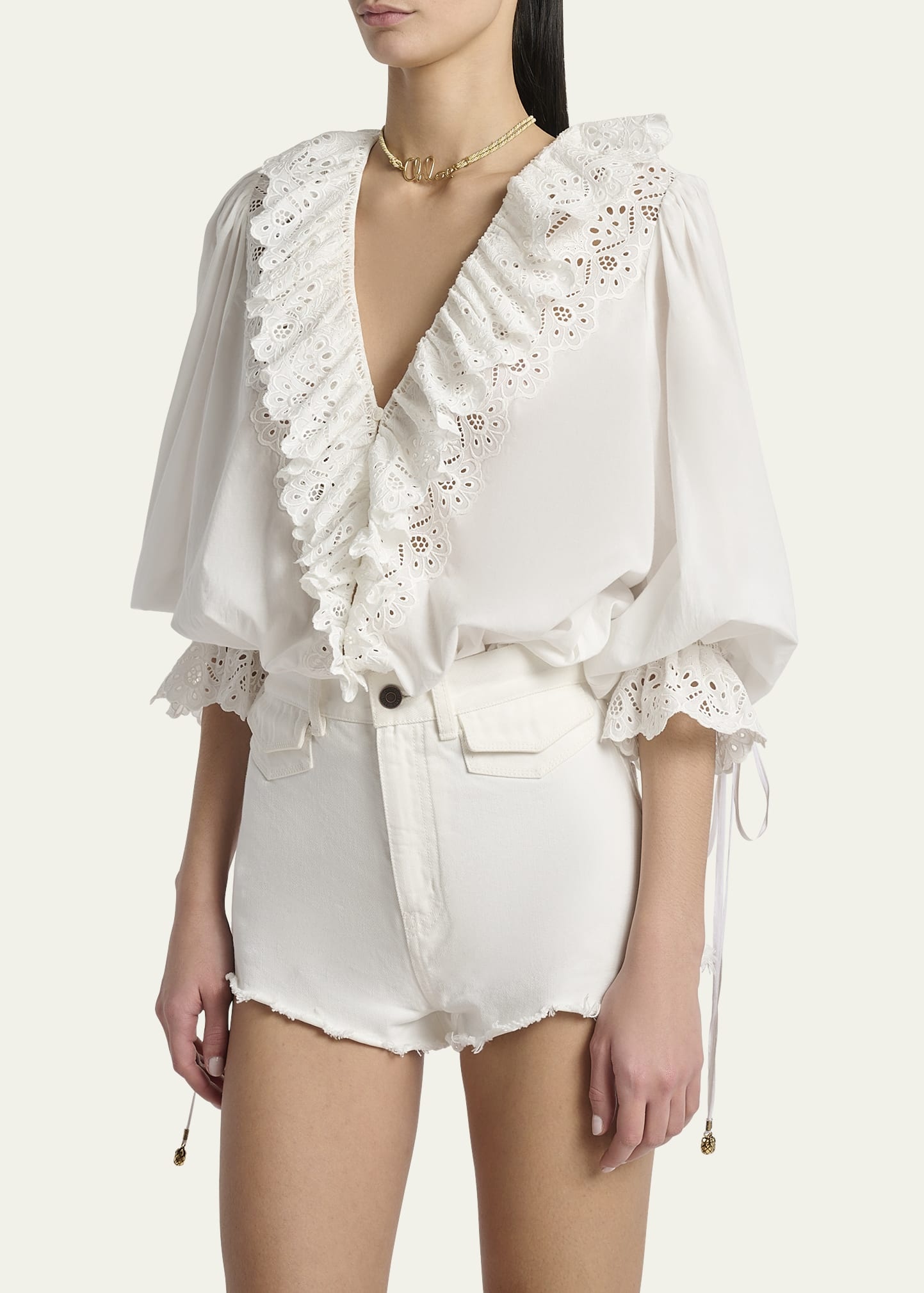 Eyelet-Embroidered Ruffle Cotton Voile Blouse - 4