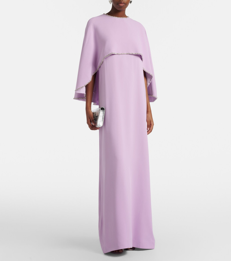 COSTARELLOS Crystal-embellished caped gown outlook