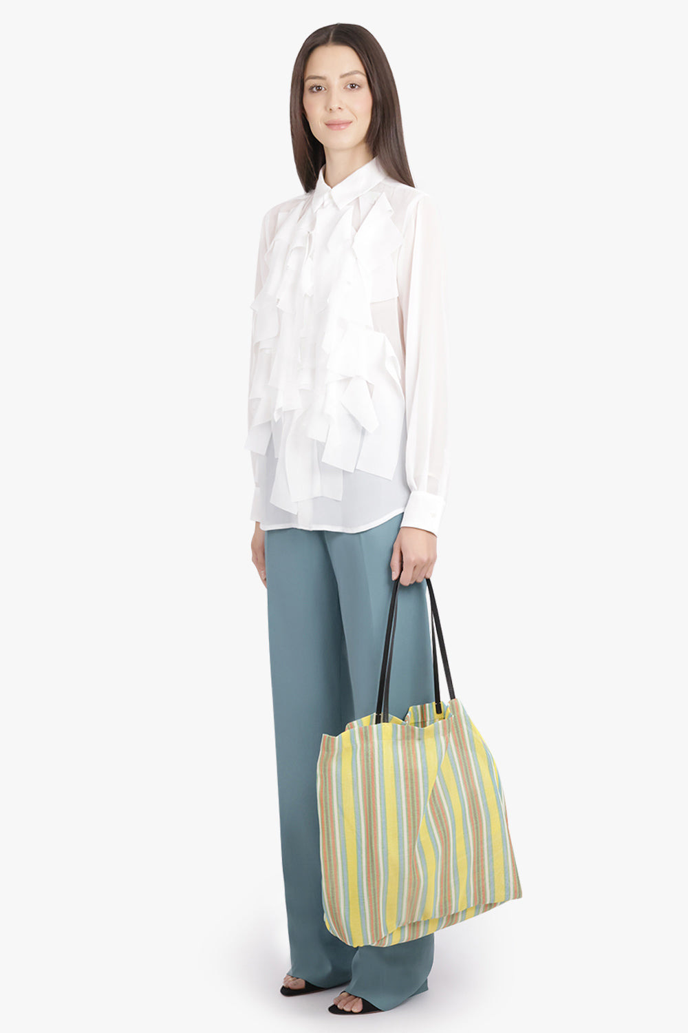 SHEER L/S RECTANGULAR LAYERED DETAIL SHIRT | WHITE - 2