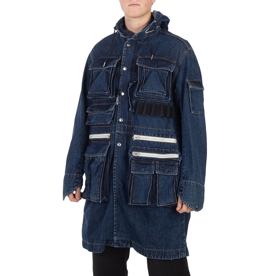 Sacai Men's L / Khaki Denim Hooded Blouson Coat - 3